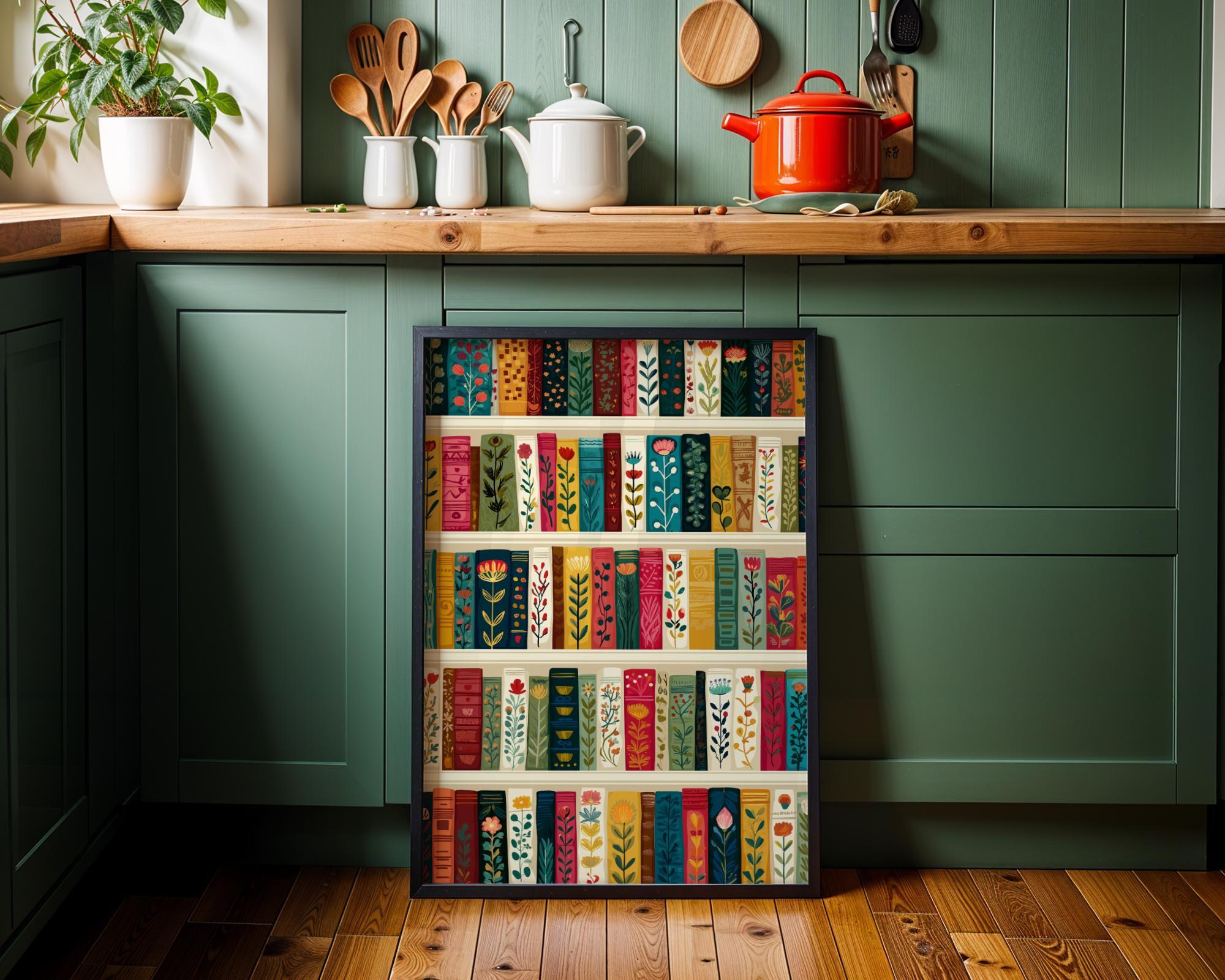 Floral Bookshelf Botanical Book Lover Whimsical Library Wall Art by The Wall Art Studio