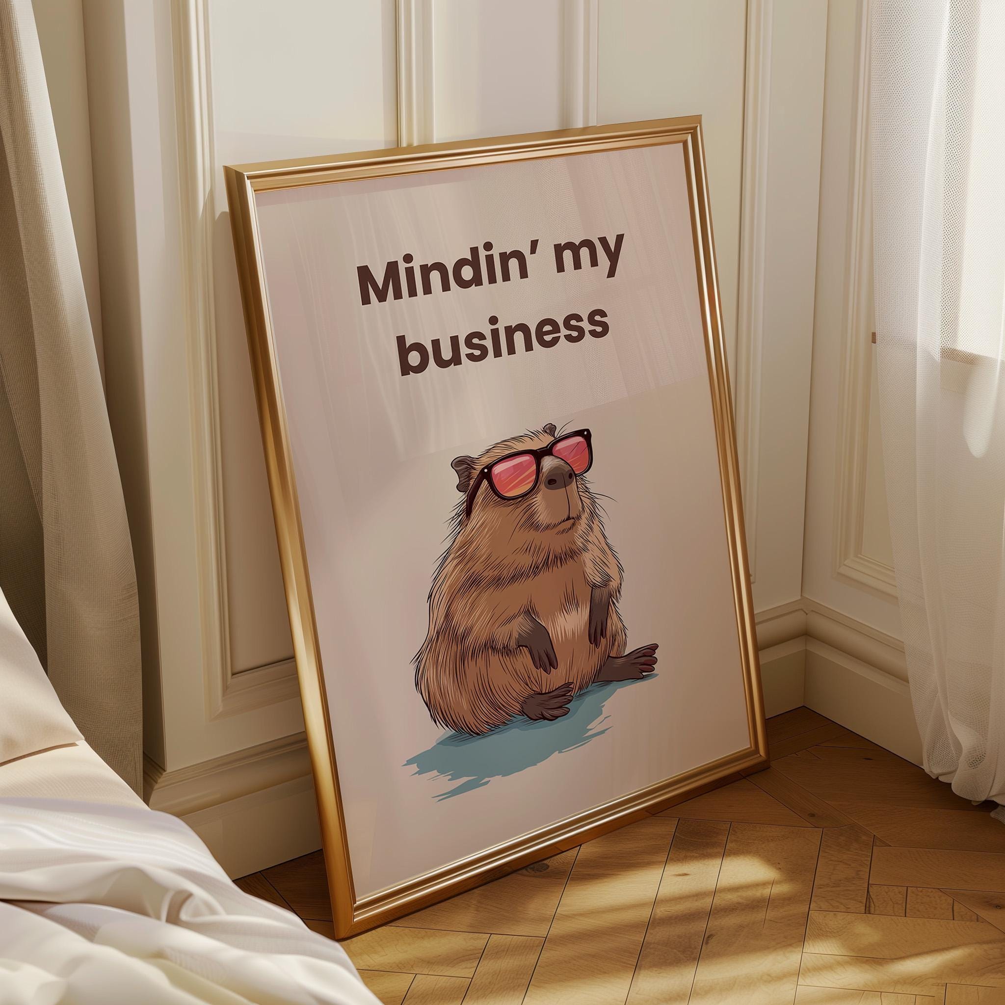 Funny Capybara Minding My Business Quote Wall Art by The Wall Art Studio