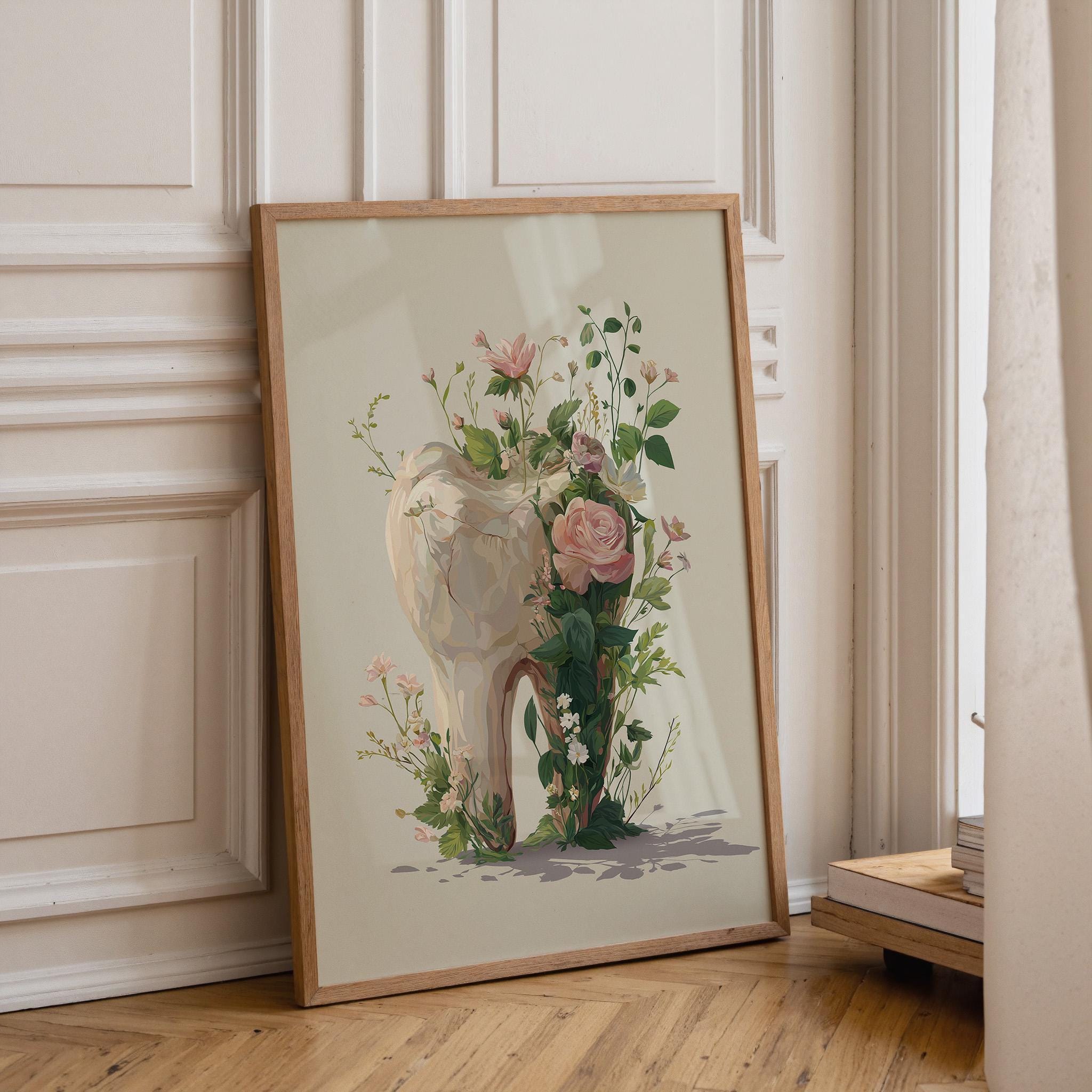 Dental Floral Tooth Elegant Dentist Office Botanical Medical Wall Art