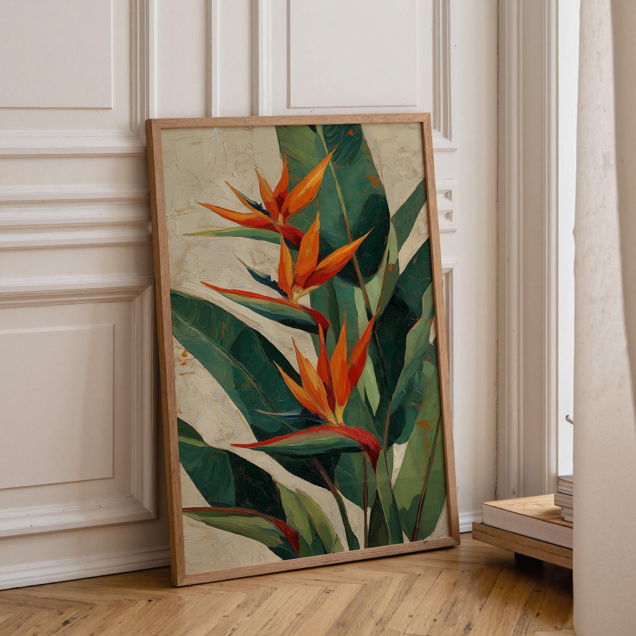 Bird of Paradise Tropical Botanical Orange Flower Wall Art by The Wall Art Studio - physical