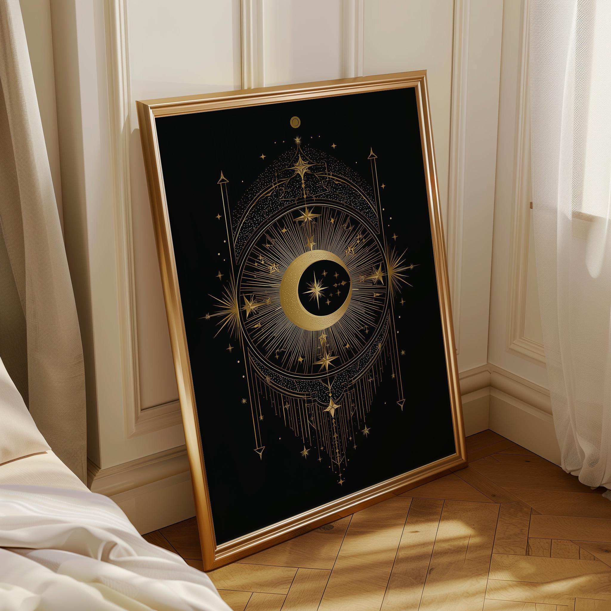 Black & Gold Moon Celestial Astrology Boho Wall Art by The Wall Art Studio