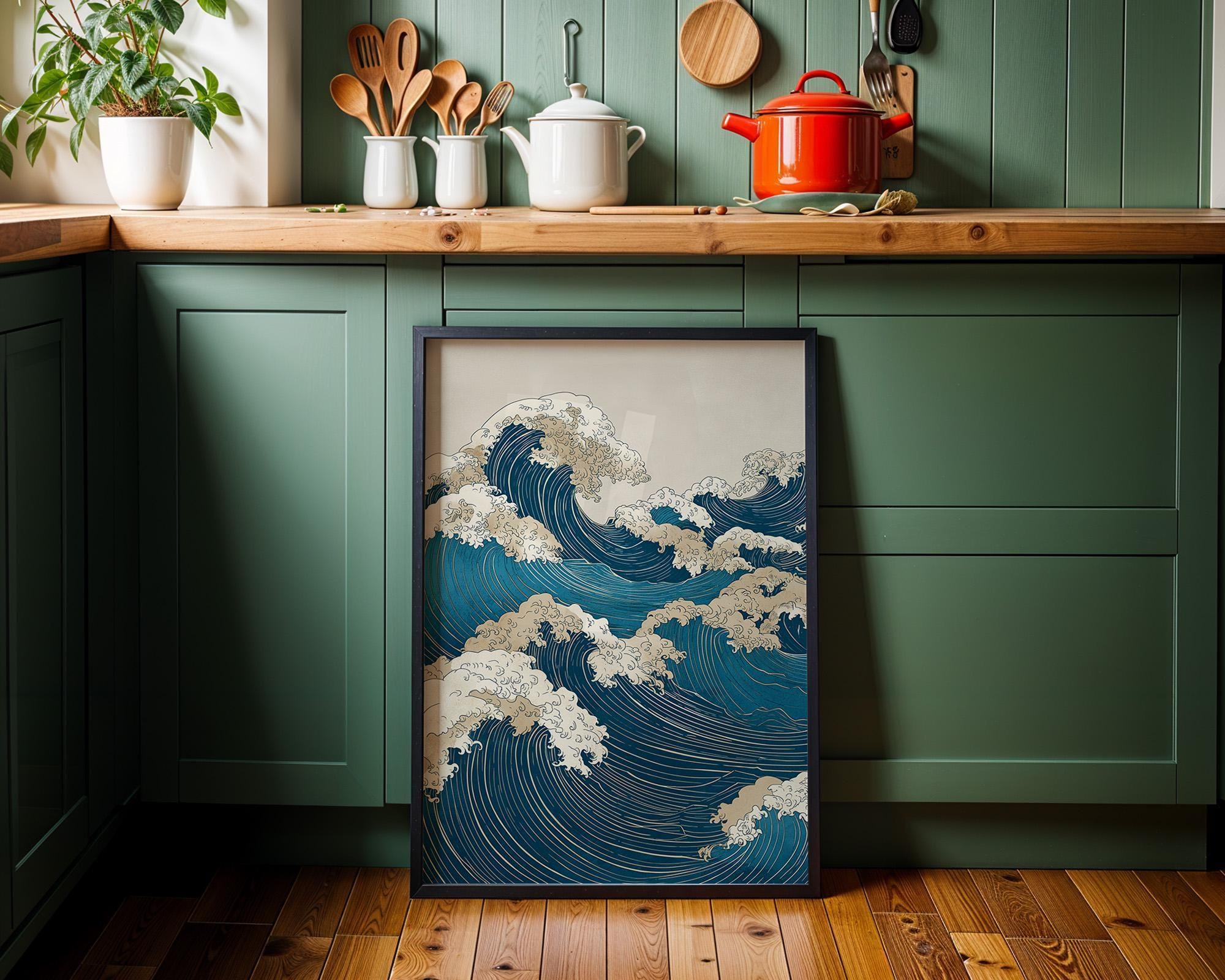 Japanese Wave Japandi Ocean Art Coastal Wall Art by The Wall Art Studio - physical