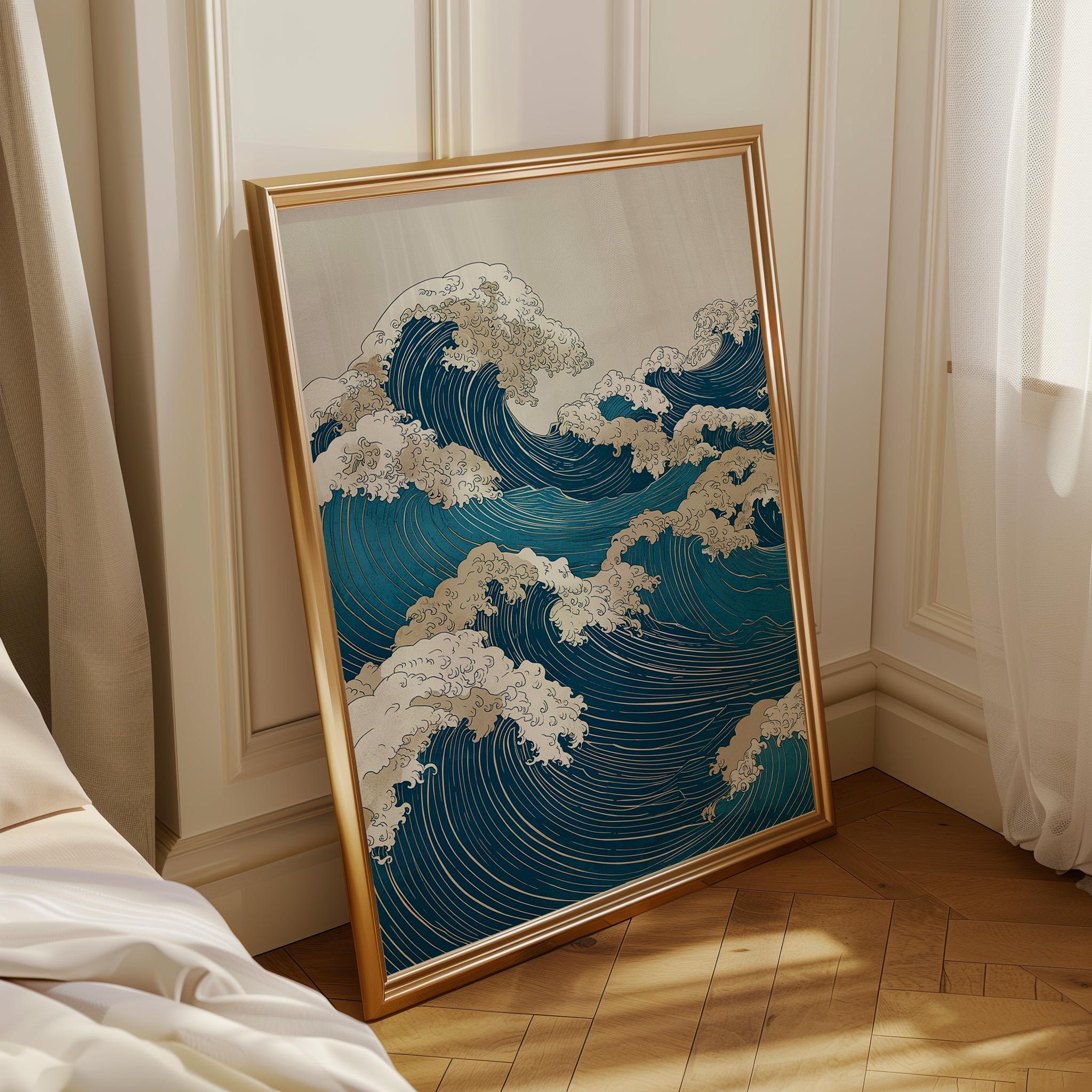 Japanese Wave Japandi Ocean Art Coastal Wall Art by The Wall Art Studio - physical