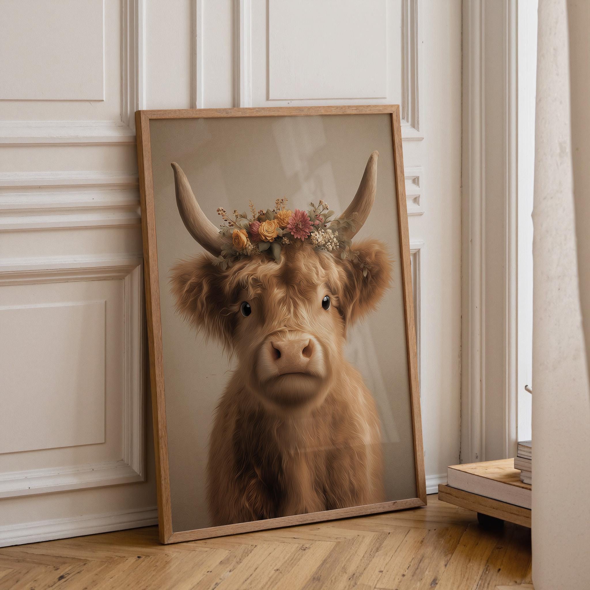 Highland Cow Rustic Farmhouse Scottish Highland Cattle Wall Art by The Wall Art Studio - physical