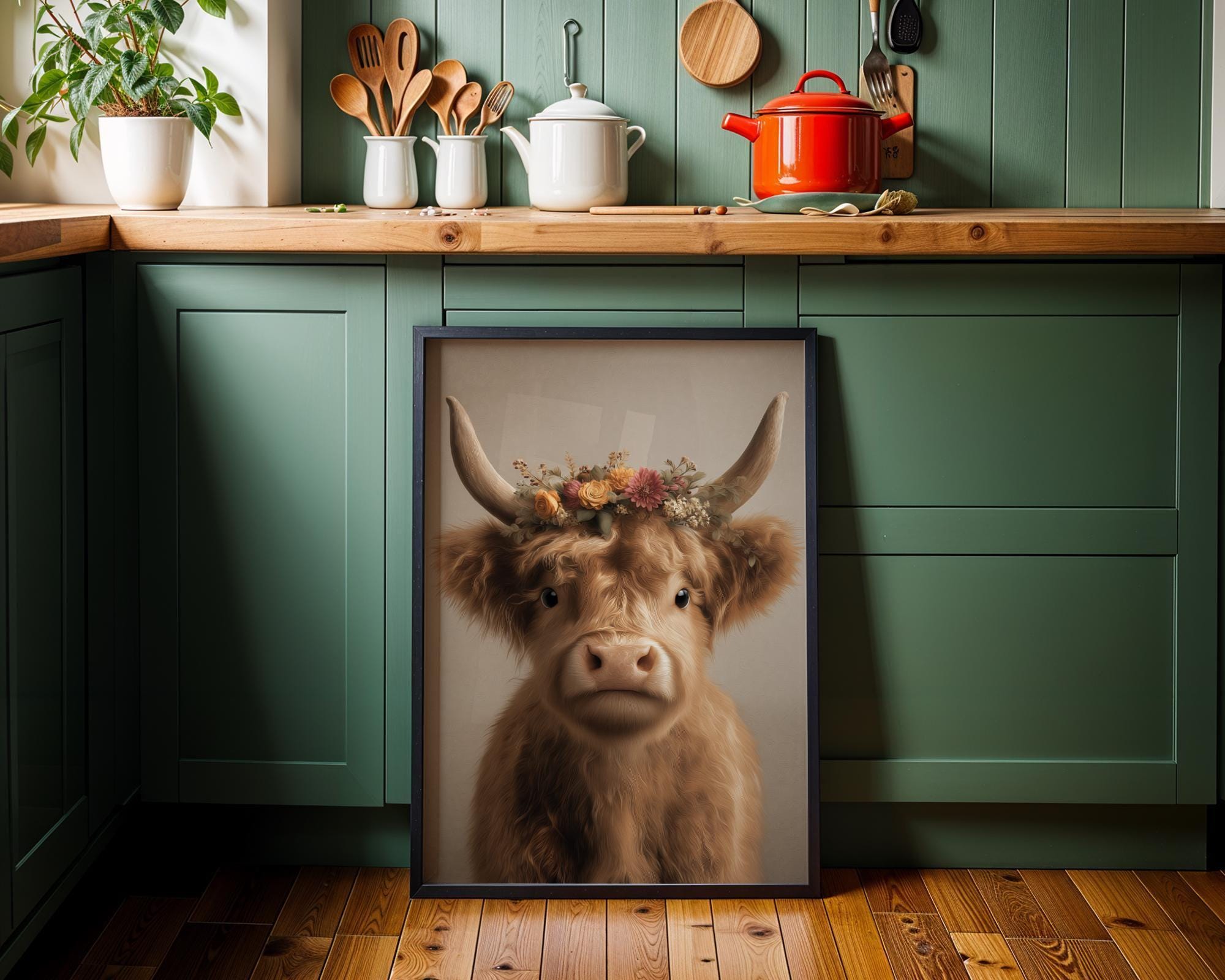 Highland Cow Rustic Farmhouse Scottish Highland Cattle Wall Art by The Wall Art Studio - physical