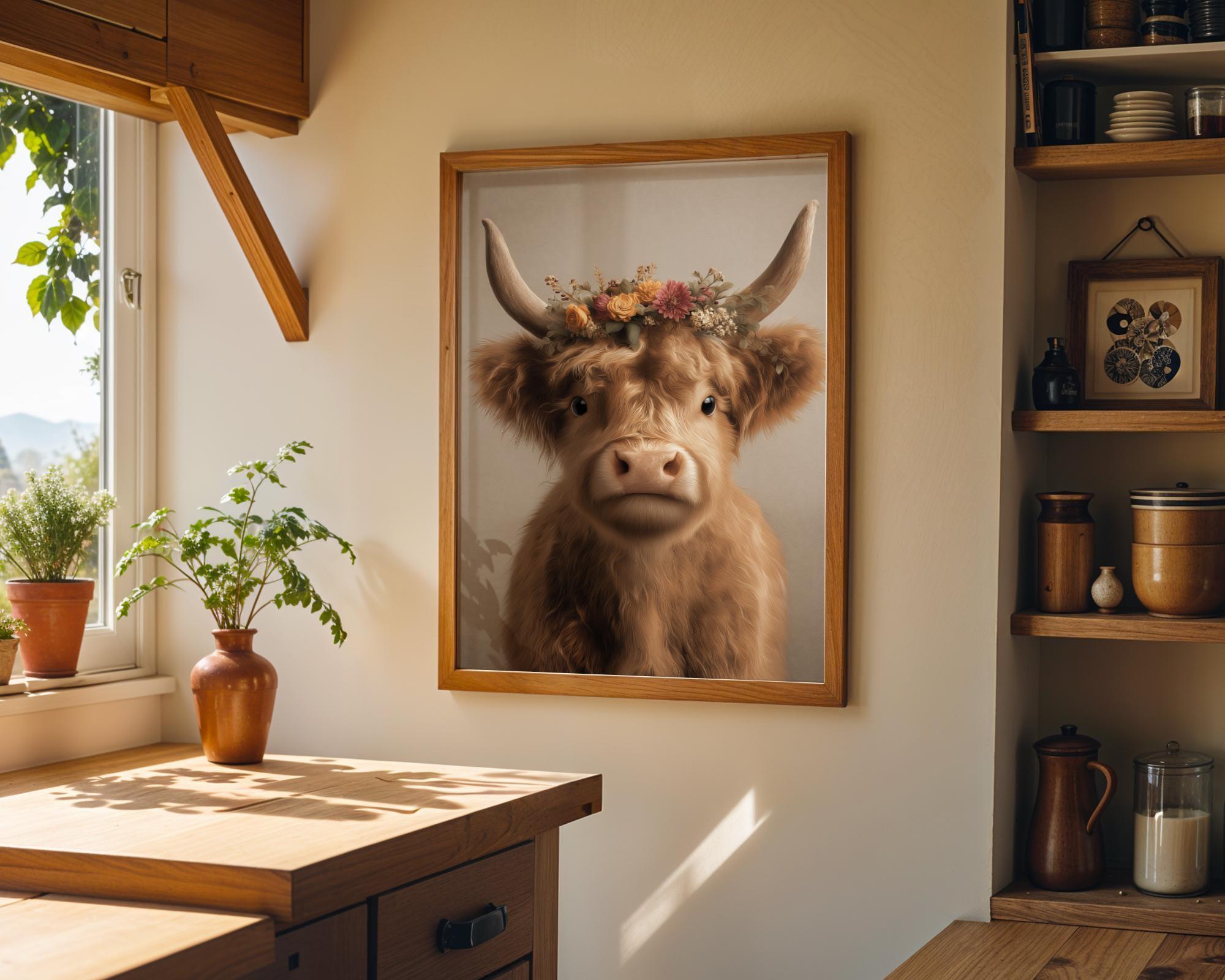 Highland Cow Rustic Farmhouse Scottish Highland Cattle Wall Art by The Wall Art Studio - physical