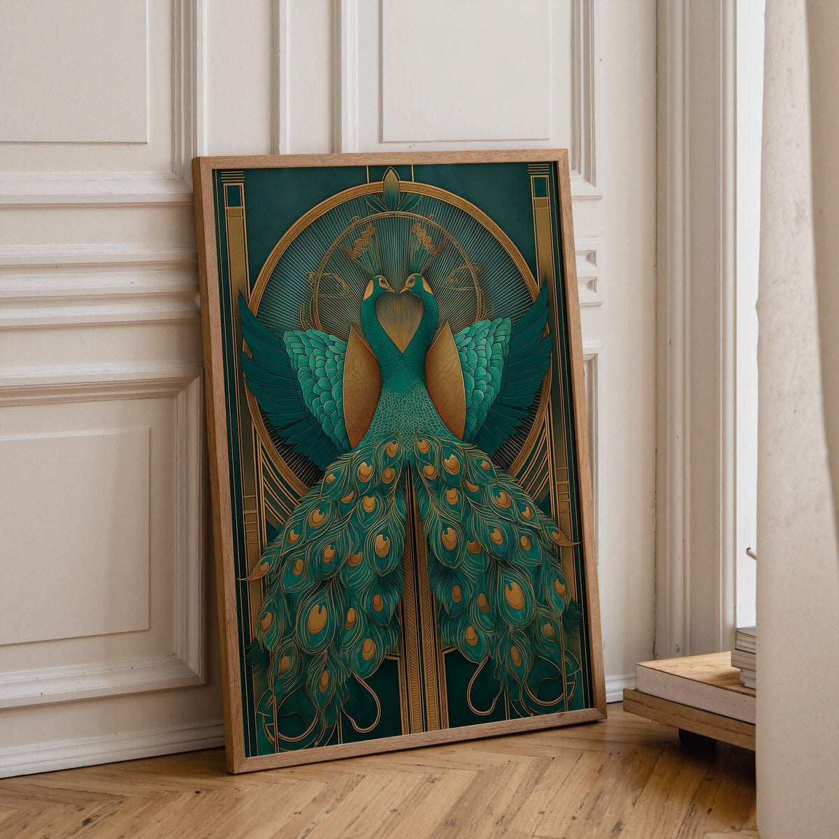 Art Deco Peacock Teal and Gold Elegant Vintage Glam Wall Art by The Wall Art Studio - physical