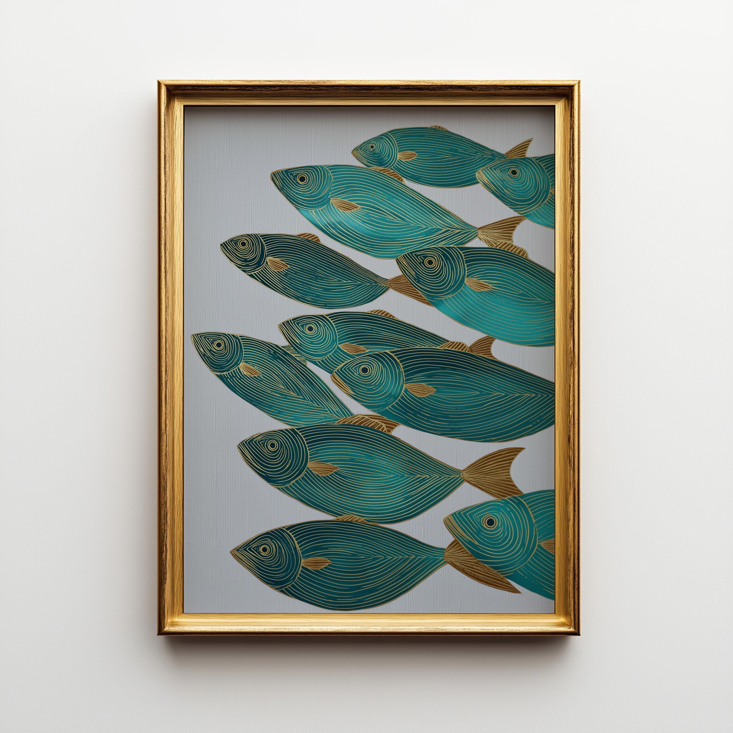 Teal Fish Coastal Nautical Ocean Mid Century Marine Wall Art