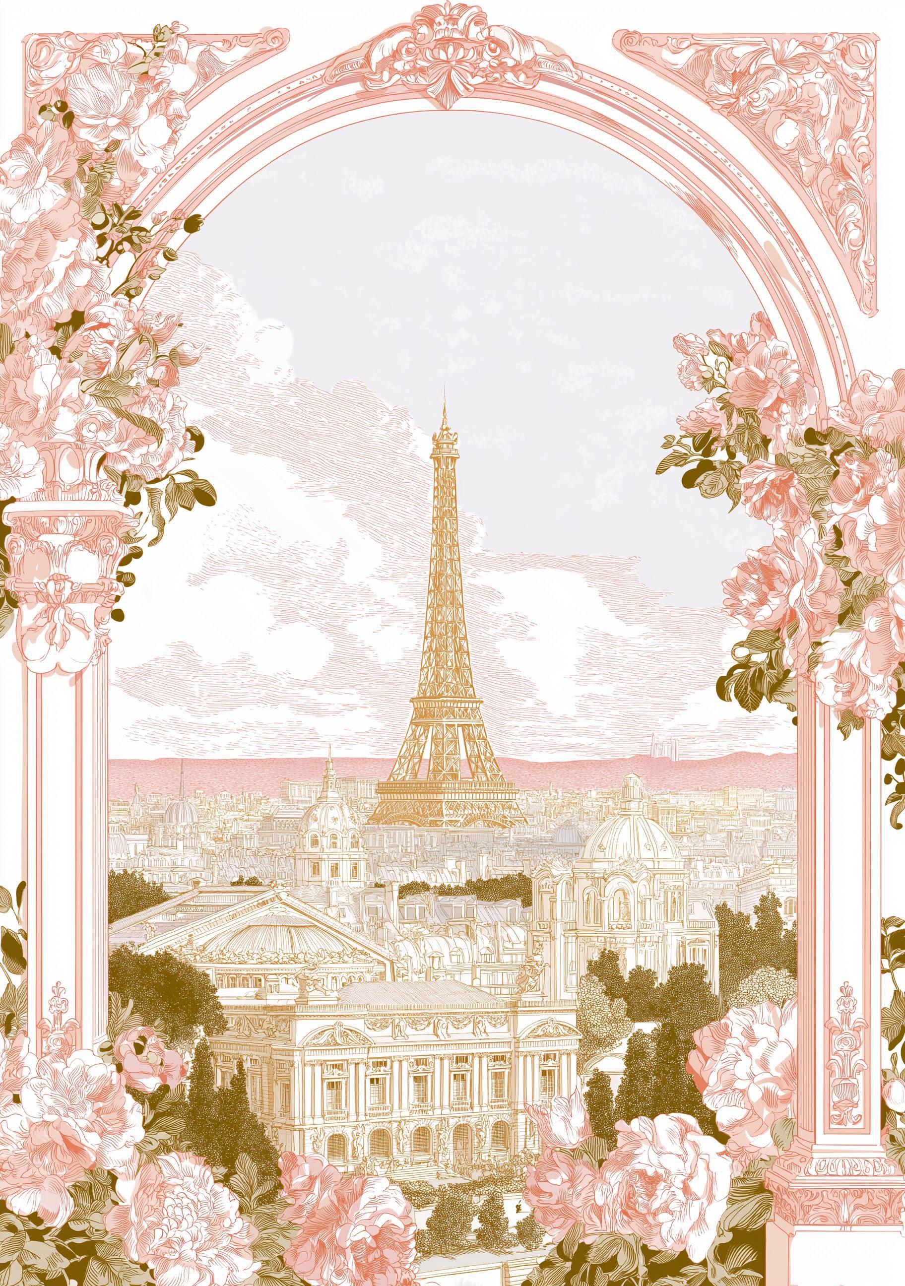 Pink Paris Eiffel Tower Floral Romantic French Wall Art