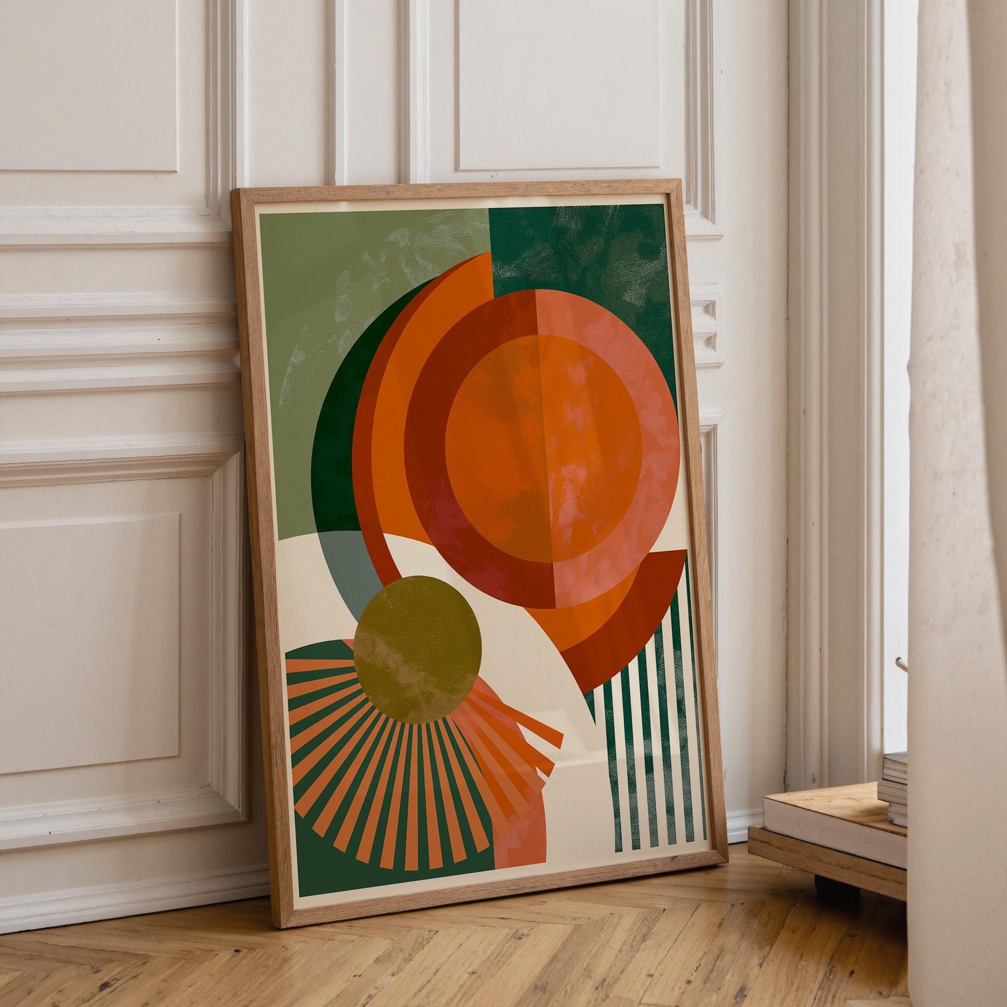 Retro Orange Green Mid Century Neo Deco Geometric Wall Art by The Wall Art Studio