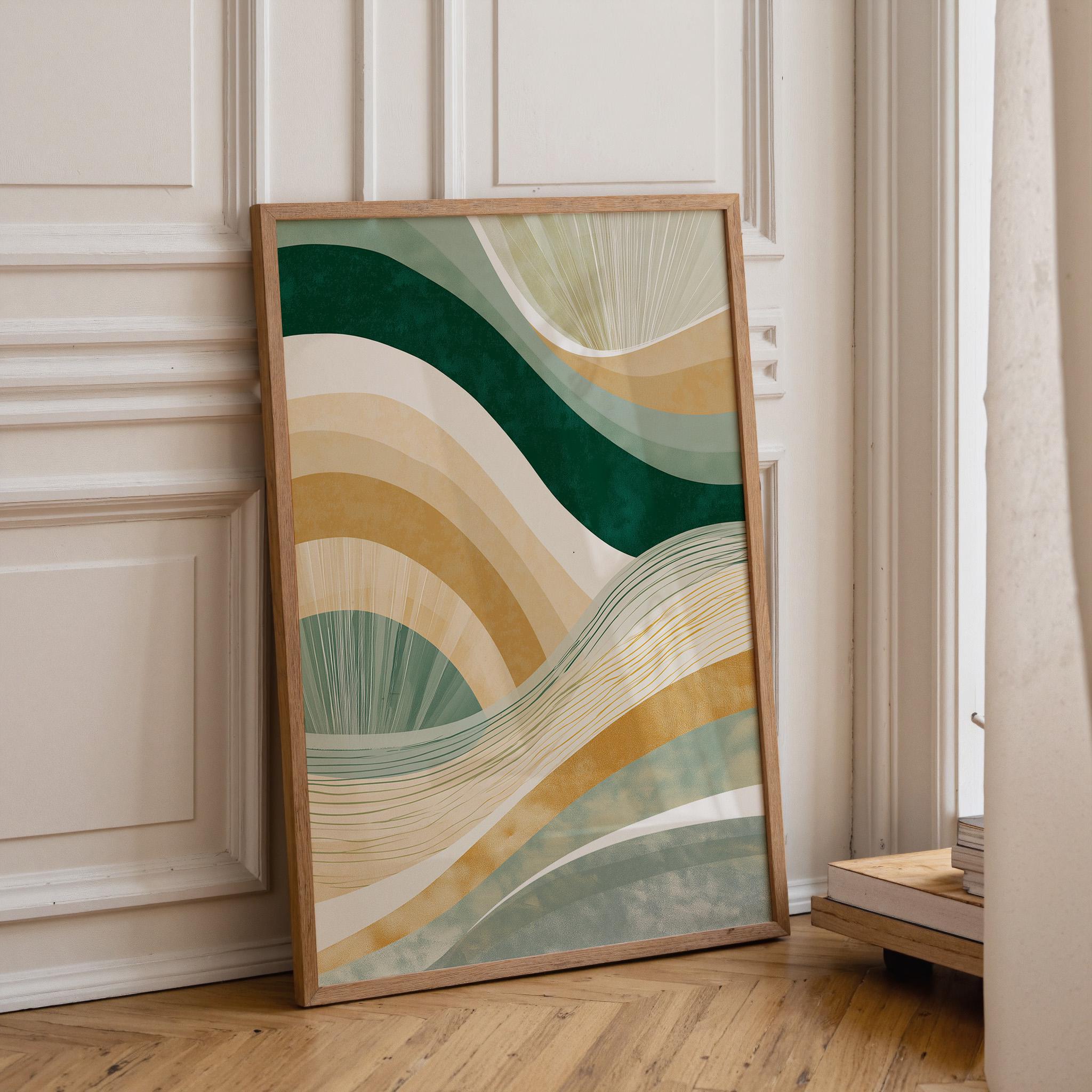 Green & Gold Minimalist Neo Deco Abstract Wave Wall Art by The Wall Art Studio