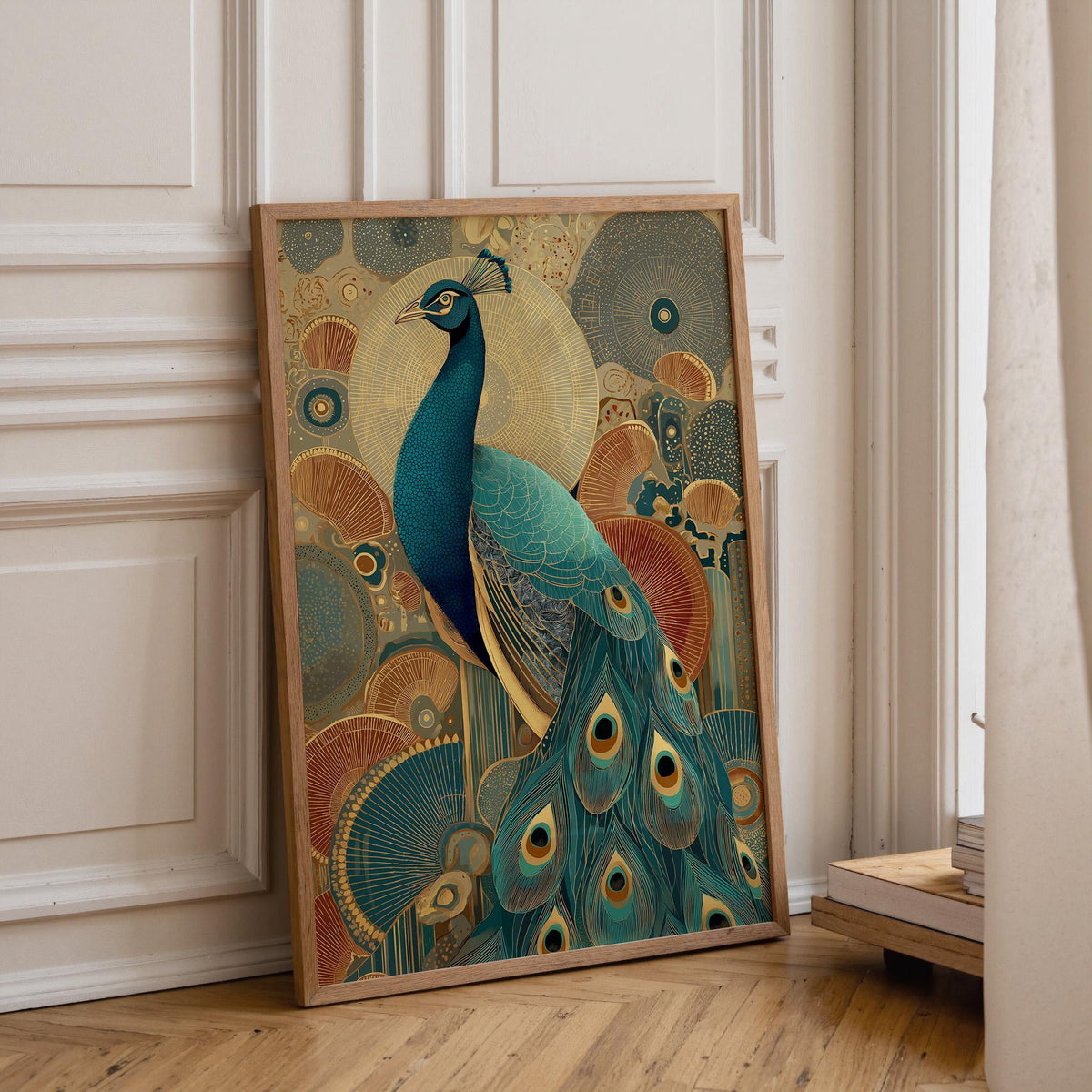 Art Deco Peacock Elegant Gold & Teal Luxurious Vintage-Inspired Wall Art