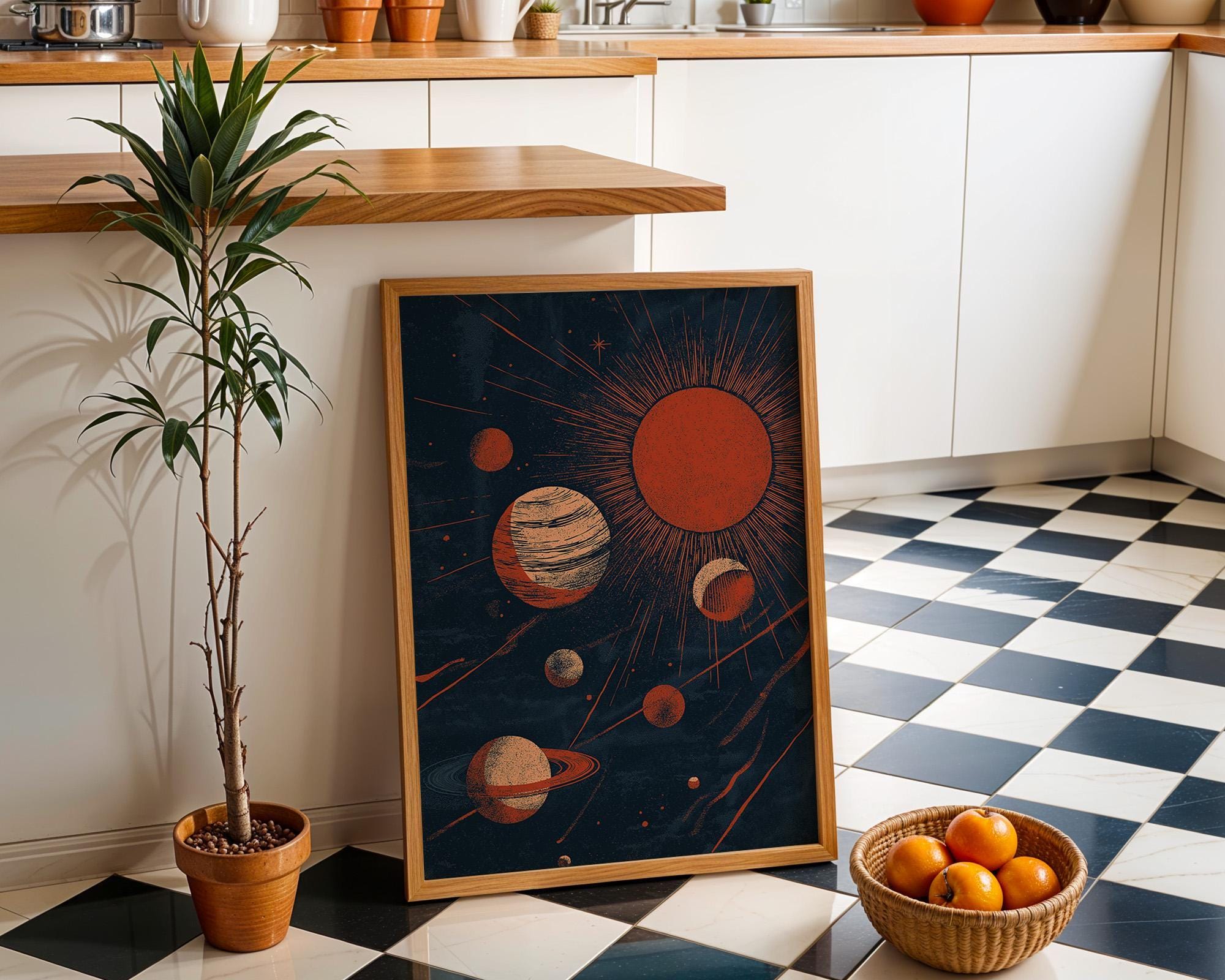 Retro Space Celestial Solar System Mid Century Modern Wall Art by The Wall Art Studio