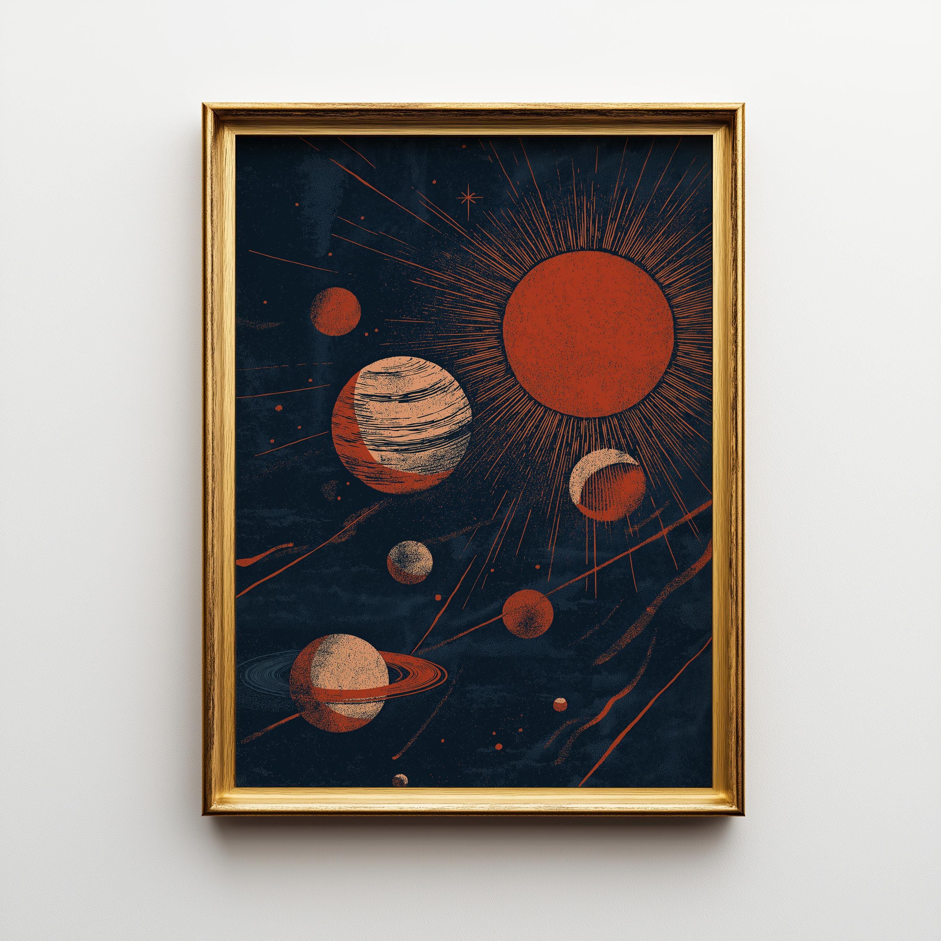 Retro Space Celestial Solar System Mid Century Modern Wall Art by The Wall Art Studio