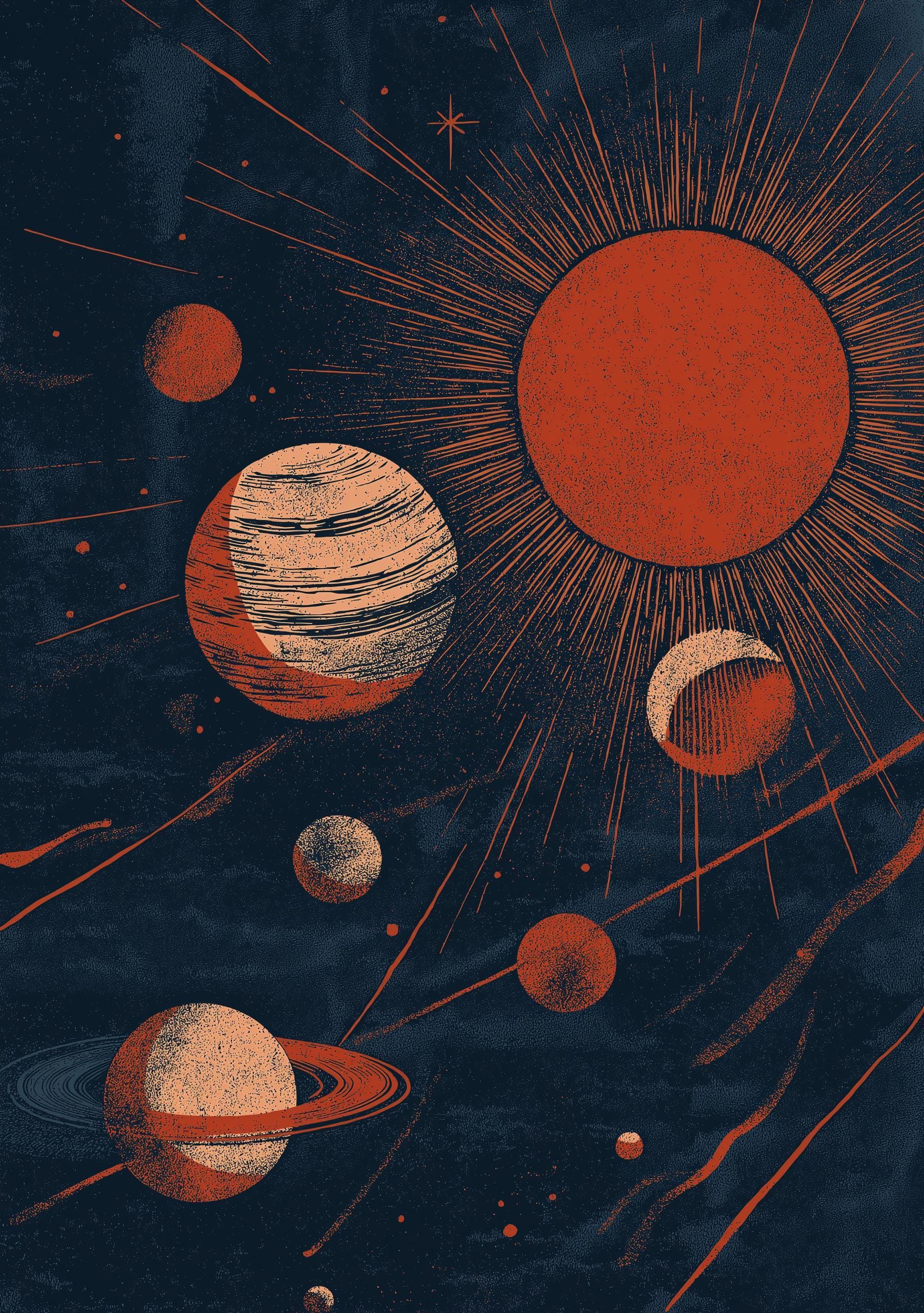 Retro Space Celestial Solar System Mid Century Modern Wall Art by The Wall Art Studio