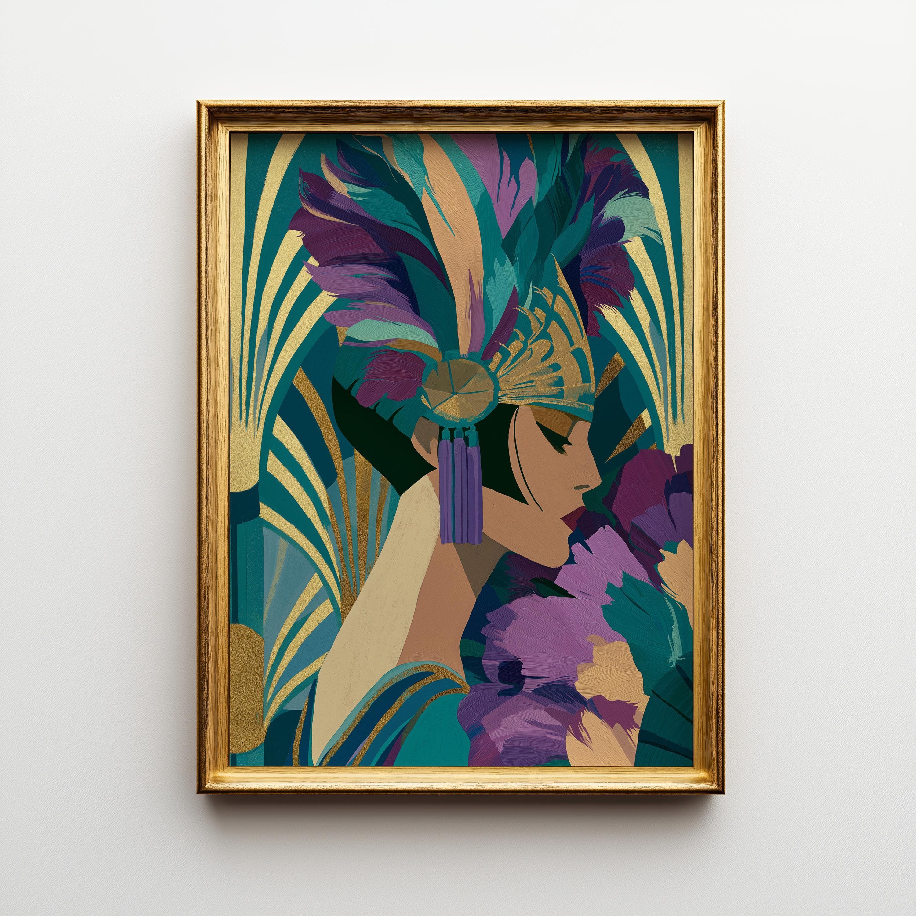 Art Deco Flapper Lady Neo Deco Portrait Roaring Twenties Wall Art by The Wall Art Studio