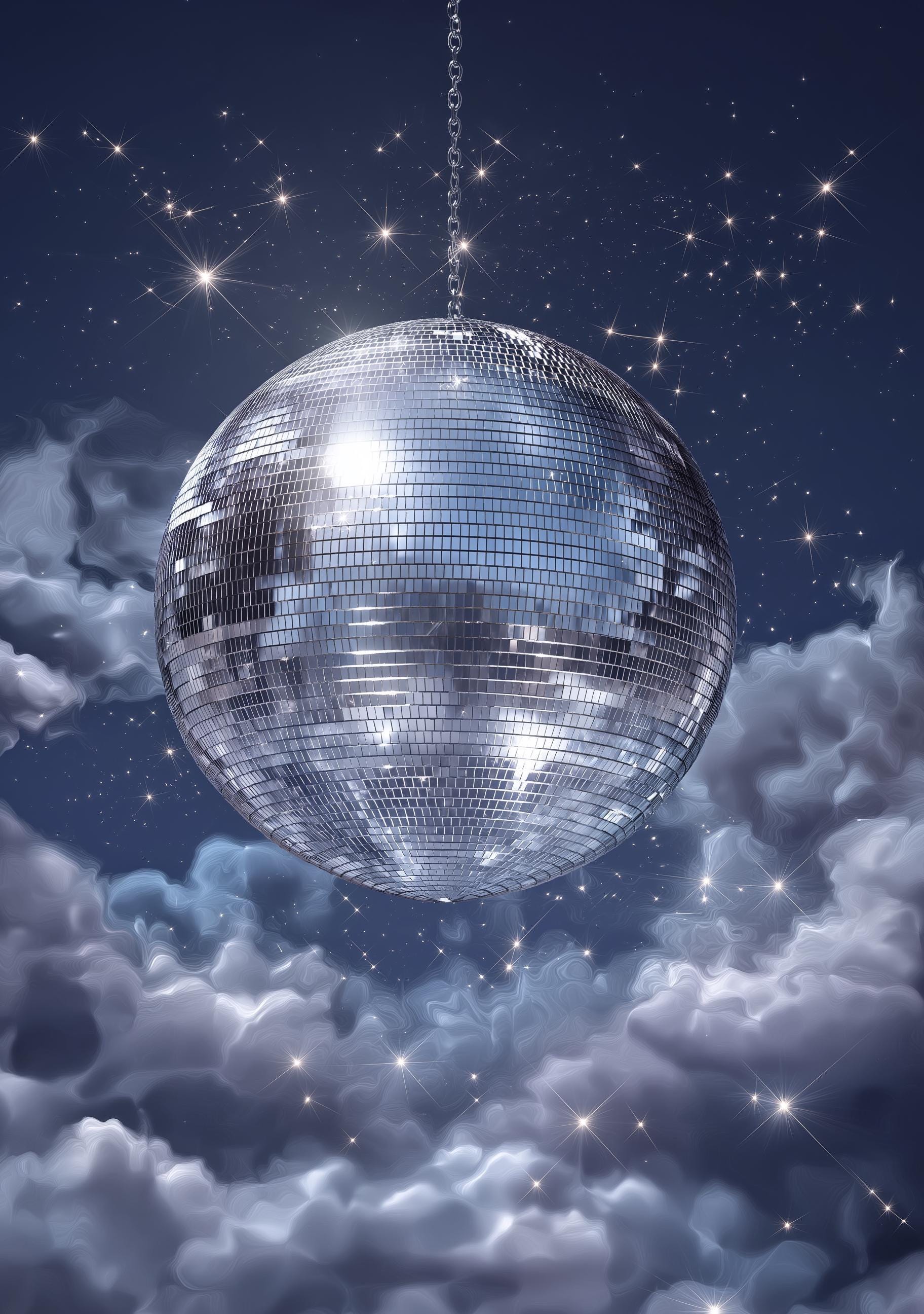 Celestial Disco Ball Midnight Sky Retro Blue Wall Art by The Wall Art Studio