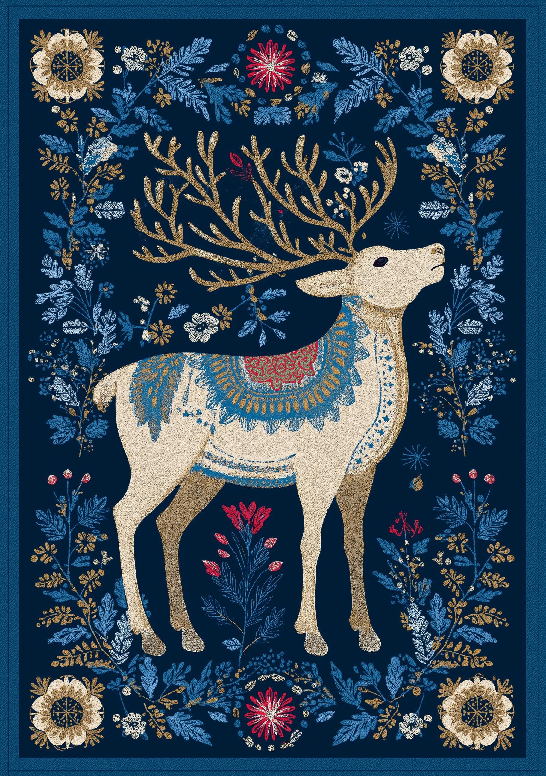 Scandinavian Christmas Nordic Reindeer Woodland Winter Wall Art by The Wall Art Studio
