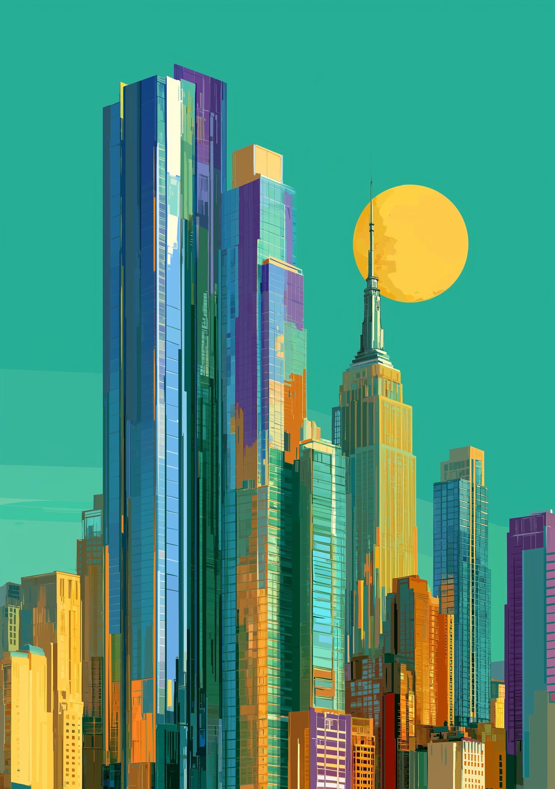 Art Deco Cityscape New York Skyline Wall Art by The Wall Art Studio