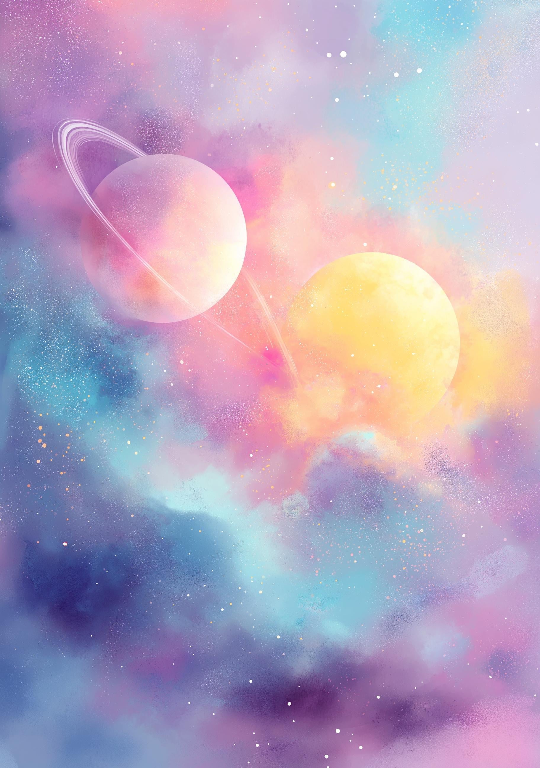 Pastel Space Dreamy Galaxy Planet Celestial Wall Art by The Wall Art Studio