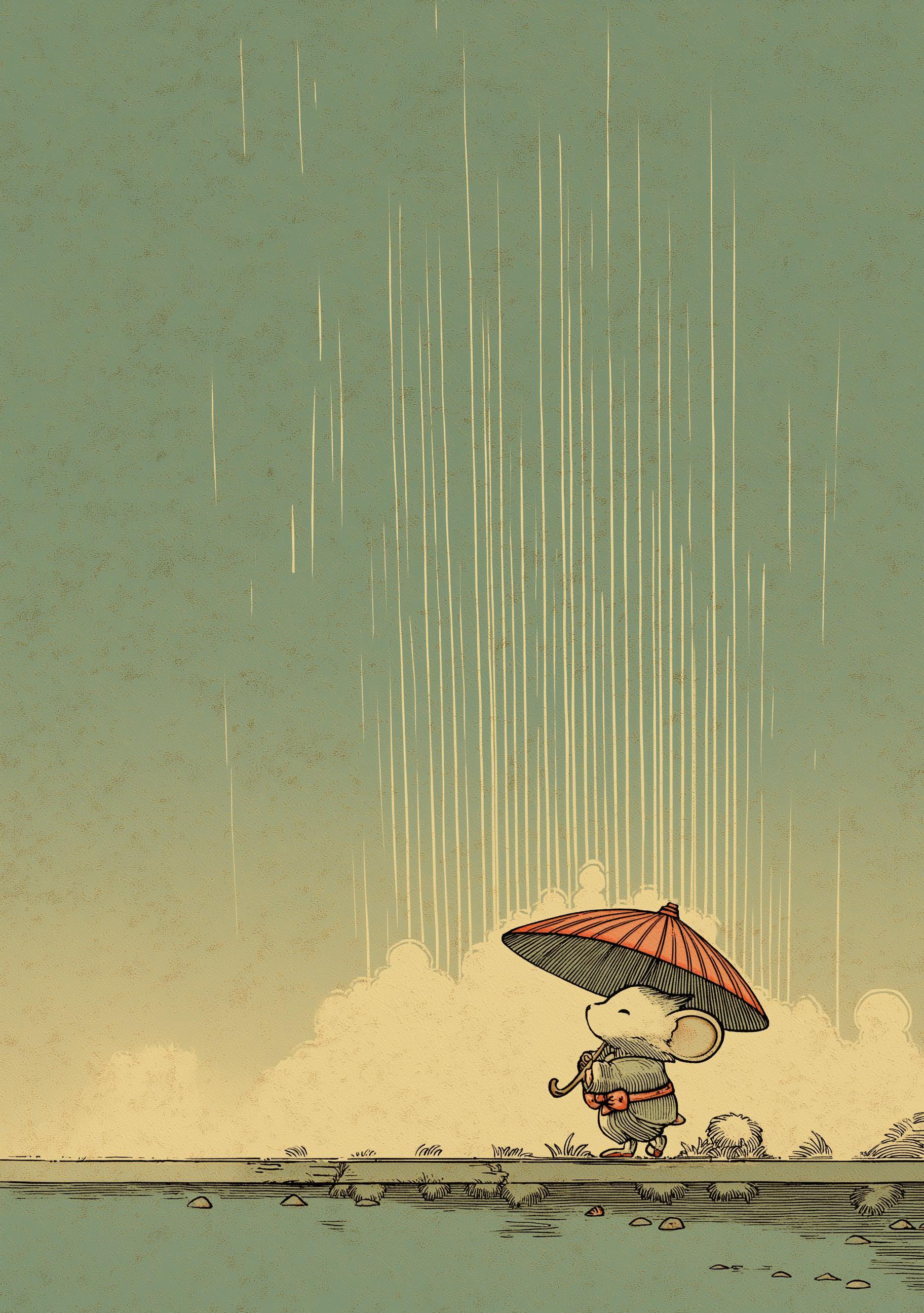 Mouse With Umbrella Cute Rainy Nursery Wall Art by The Wall Art Studio