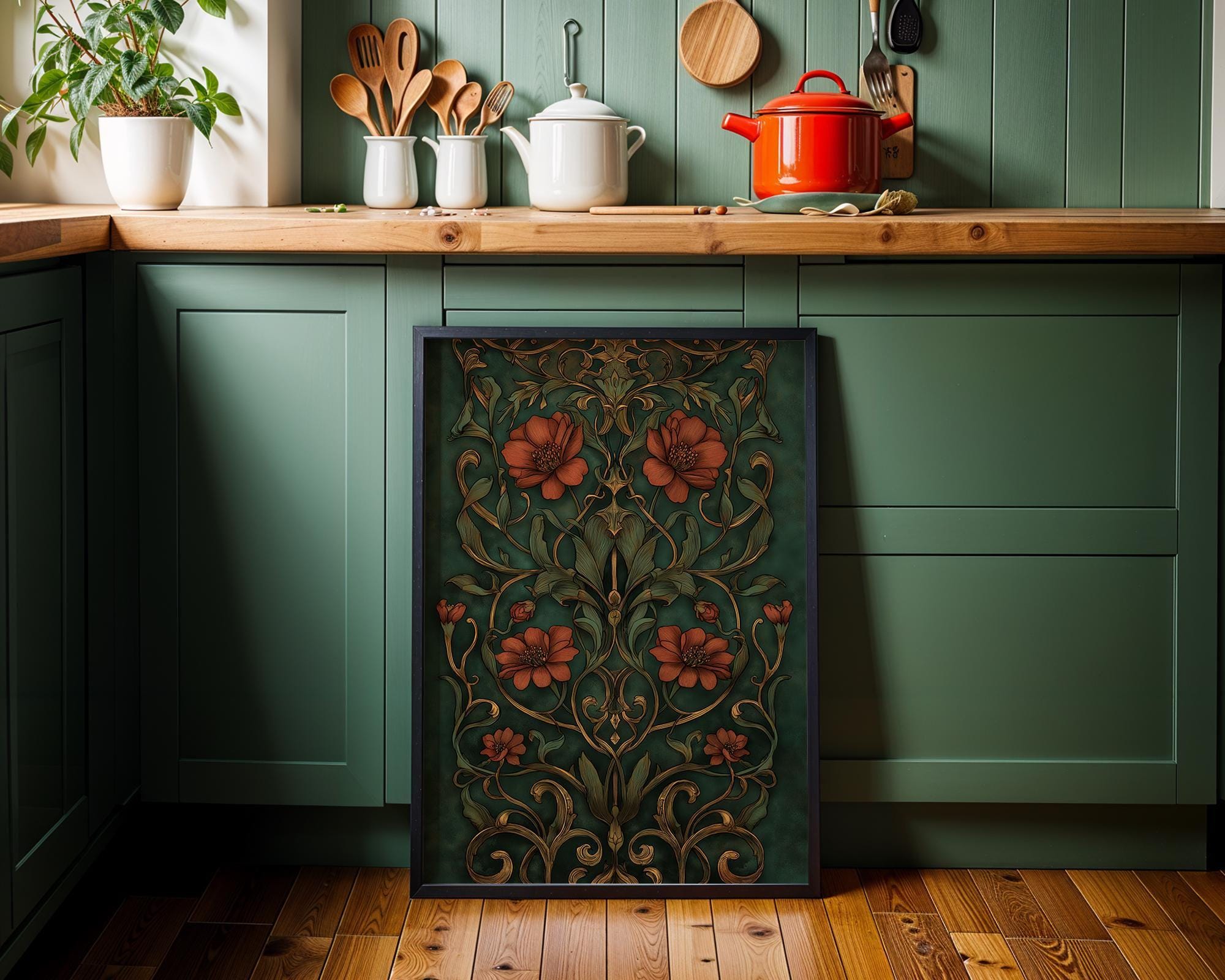 Art Nouveau William Morris Style Thistle Floral Wall Art