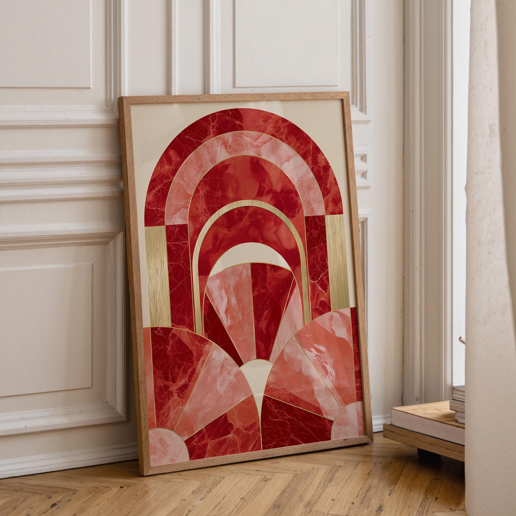 Art Deco Burgundy Arch Luxury Marble Abstract Wall Art by The Wall Art Studio