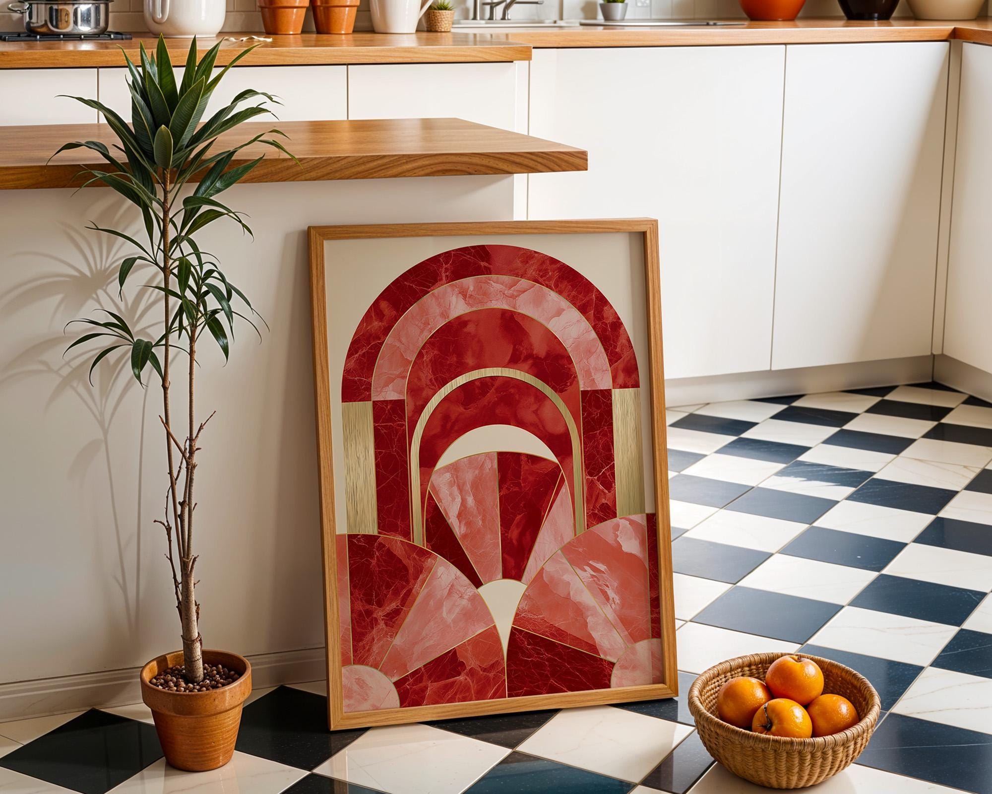 Art Deco Burgundy Arch Luxury Marble Abstract Wall Art by The Wall Art Studio