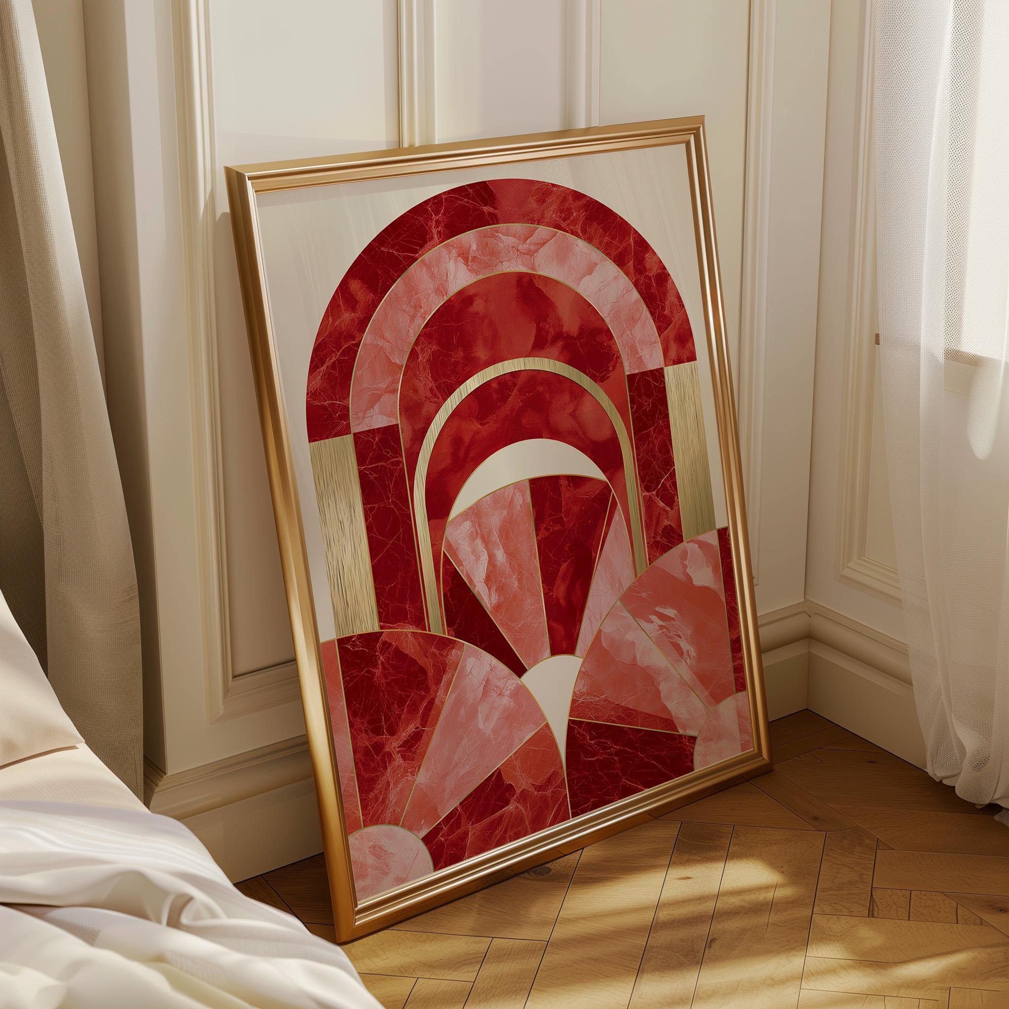 Art Deco Burgundy Arch Luxury Marble Abstract Wall Art by The Wall Art Studio