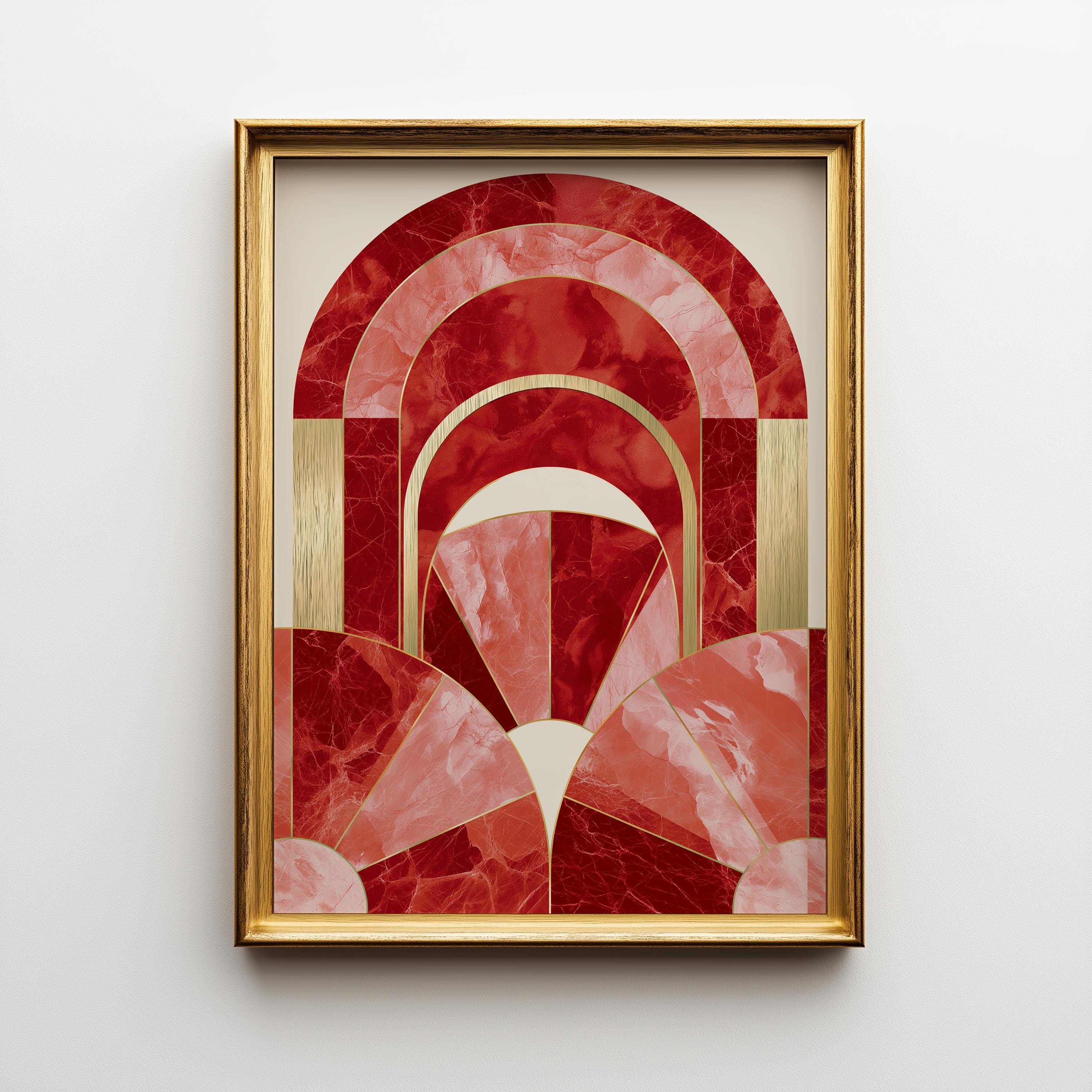 Art Deco Burgundy Arch Luxury Marble Abstract Wall Art by The Wall Art Studio