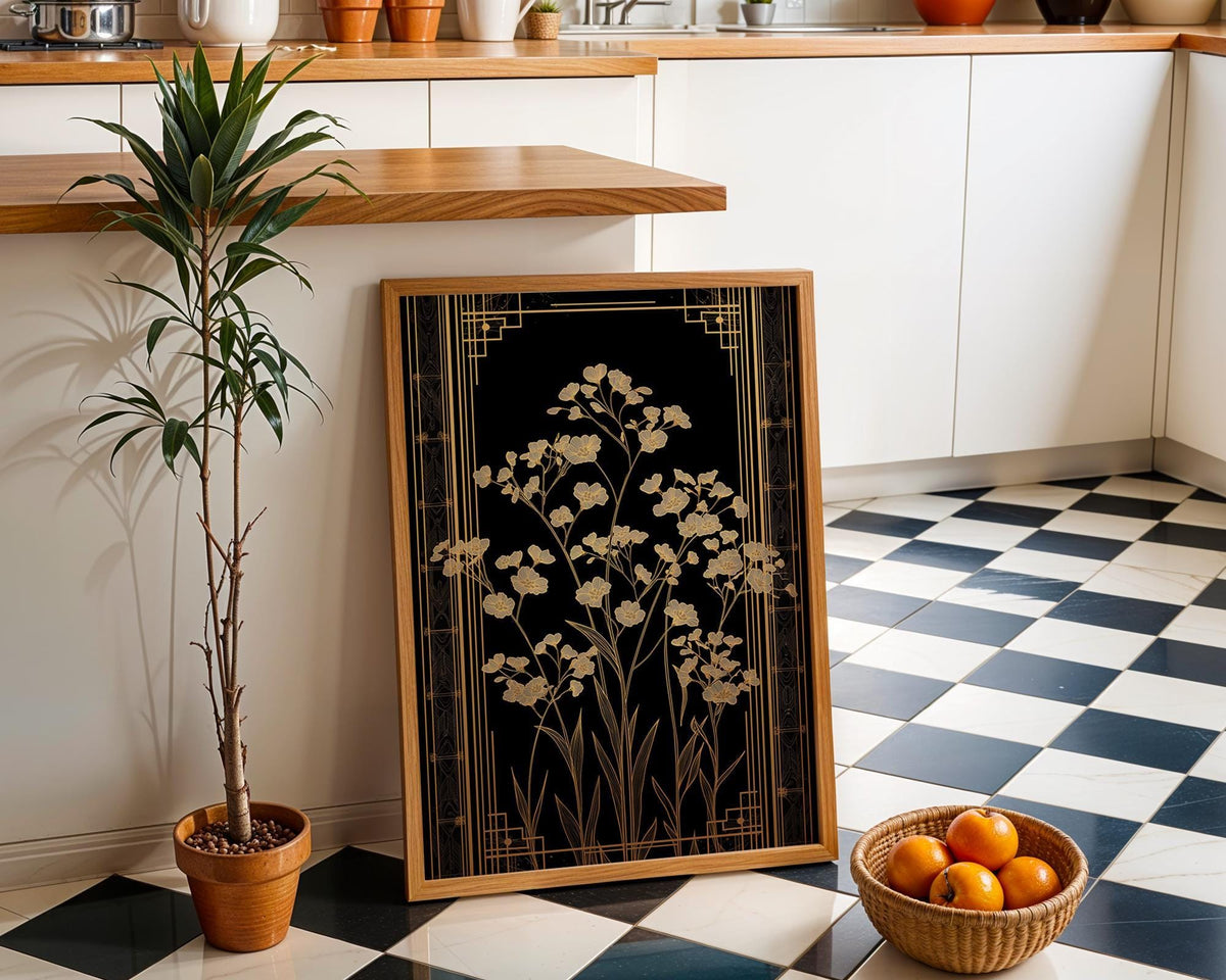 Art Deco Botanical Black & Gold Floral Vintage Flower Wall Art