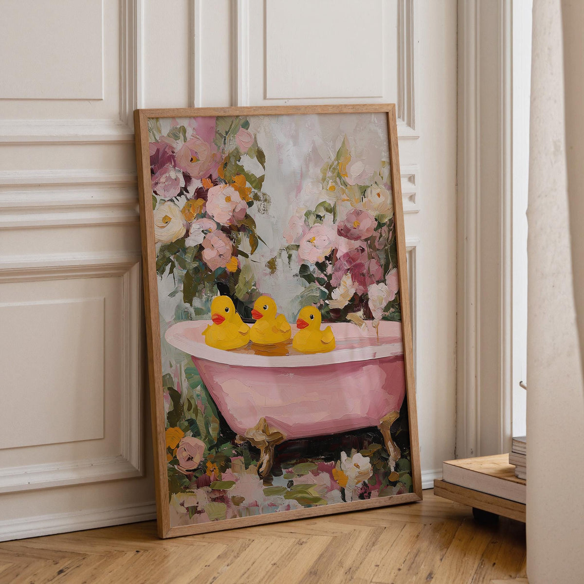 Pink Duck Bathroom Floral Bathtub Cute Rubber Duck Wall Art