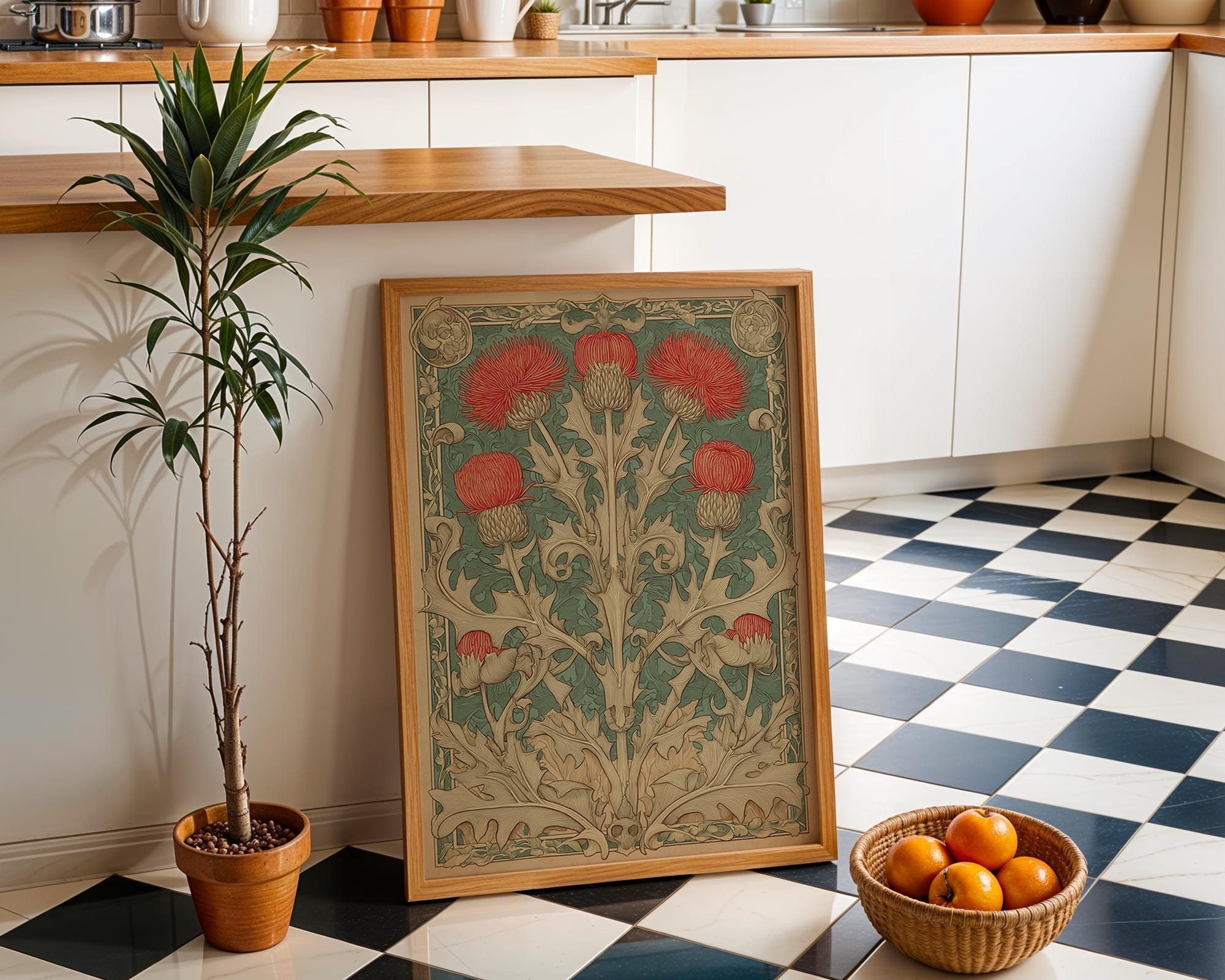 Art Nouveau Thistle William Morris Style Floral Wall Art