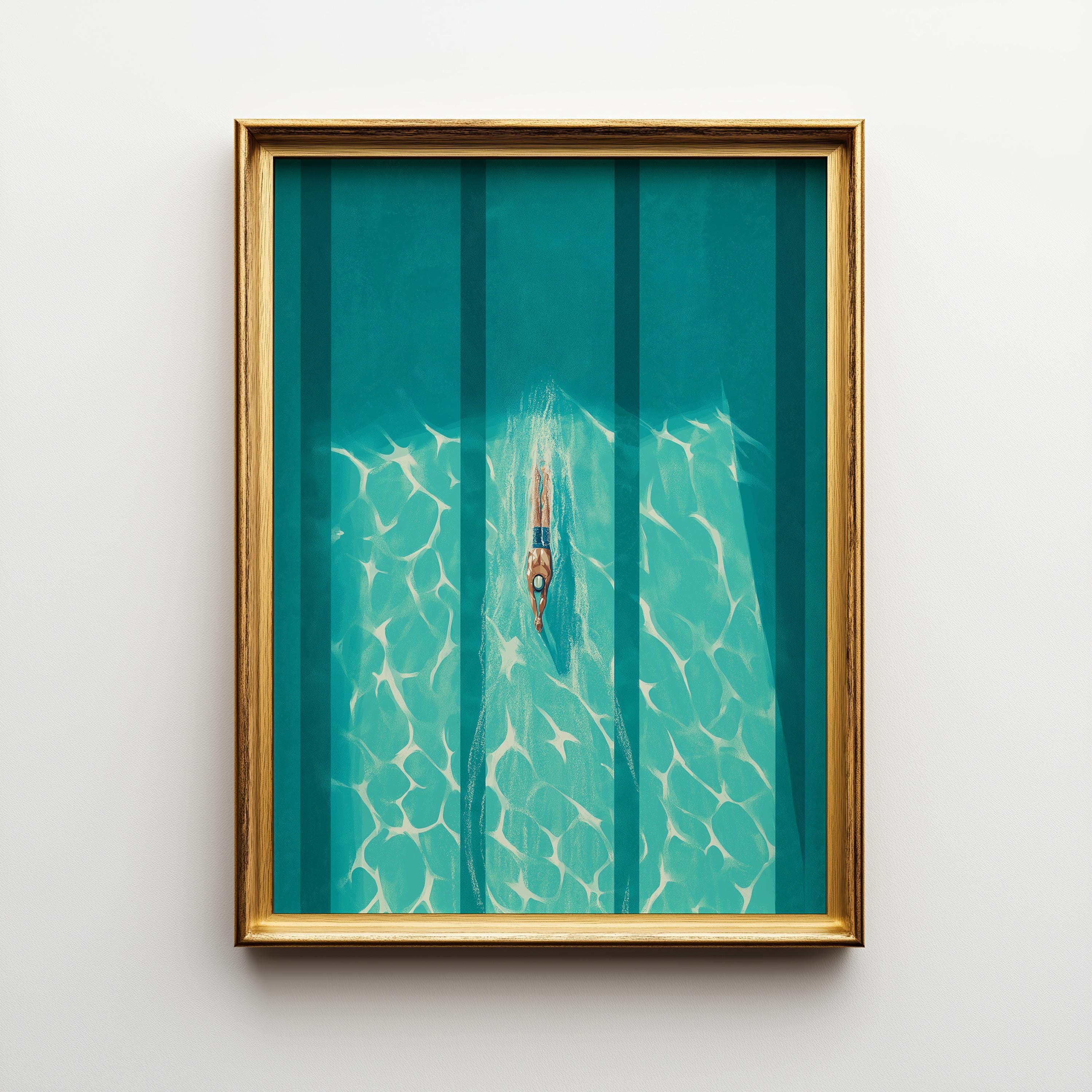 Swimming Pool Wall Minimalist Swimmer Modern Coastal Wall Art by The Wall Art Studio