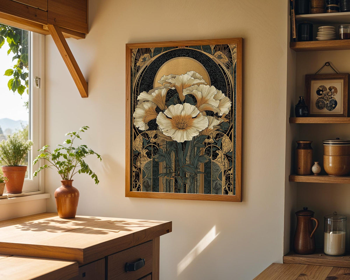 Art Deco Botanical Gold Floral Vintage Inspired Wall Art