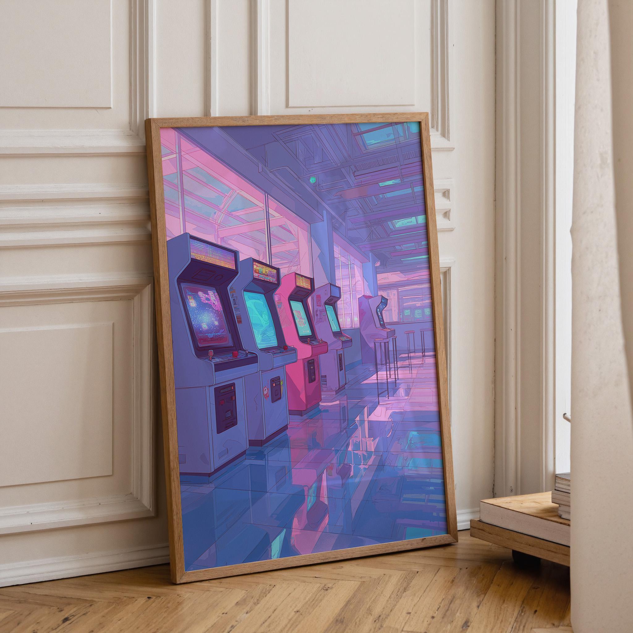 Lo-fi Retro Gaming Arcade Neon Vaporwave Anime Aesthetic Wall Art by The Wall Art Studio - physical