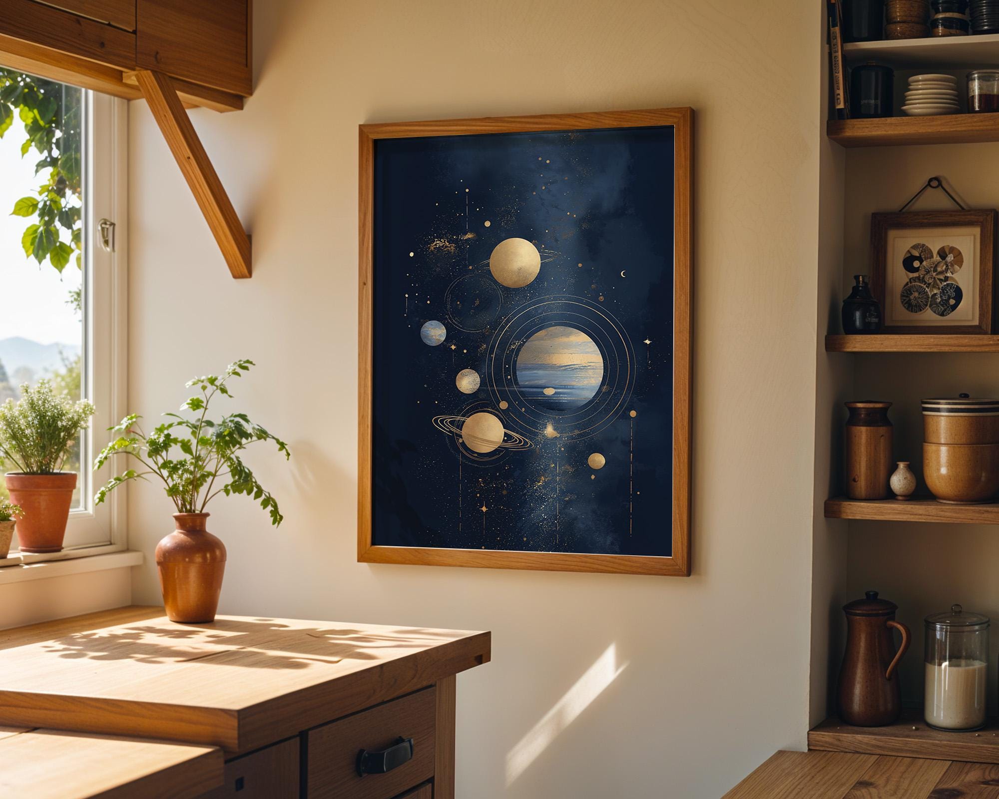 Minimalist Celestial Gold Solar System Wall Art by The Wall Art Studio