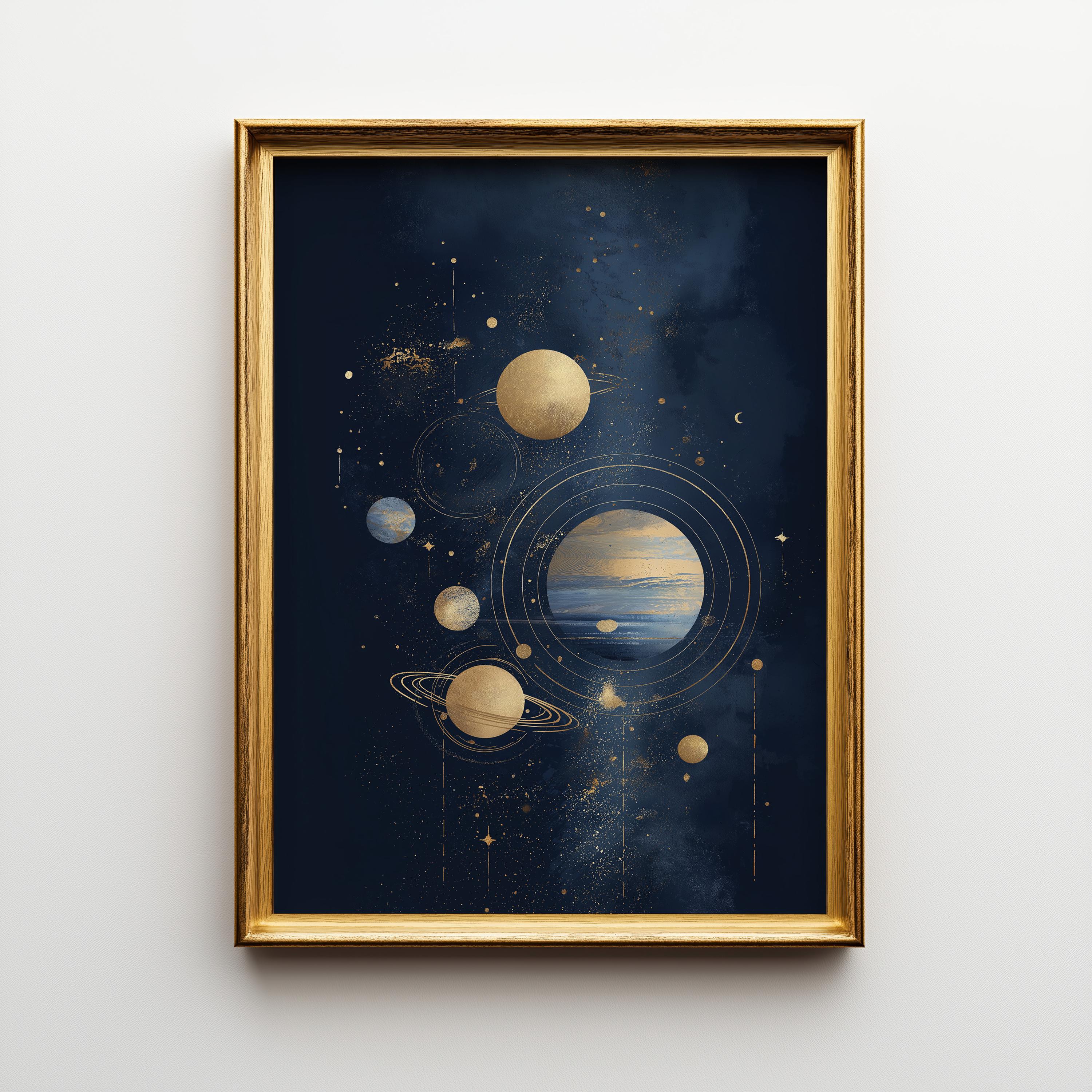 Minimalist Celestial Gold Solar System Wall Art by The Wall Art Studio
