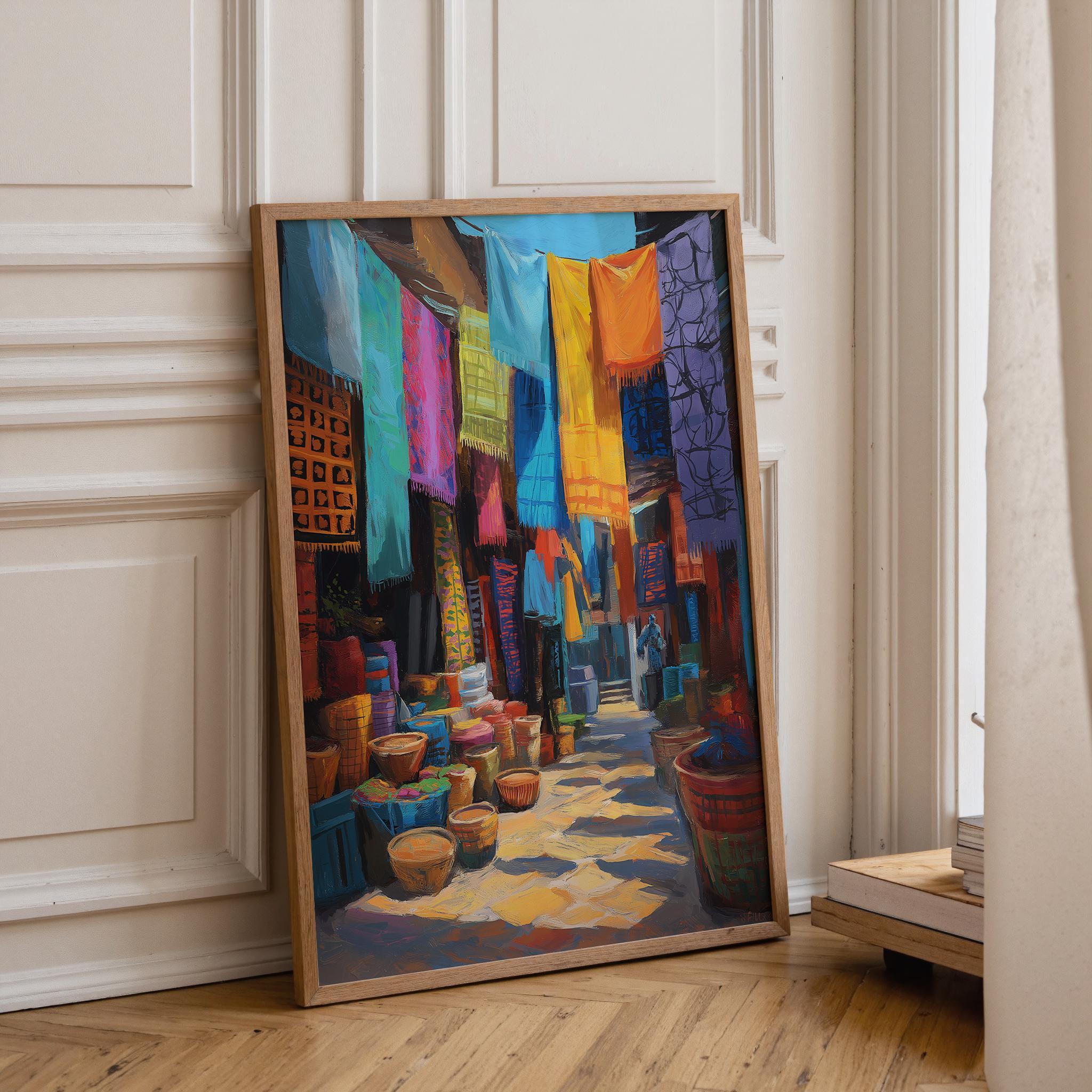 African Market Street Colourful Moroccan Bazaar Wall Art by The Wall Art Studio