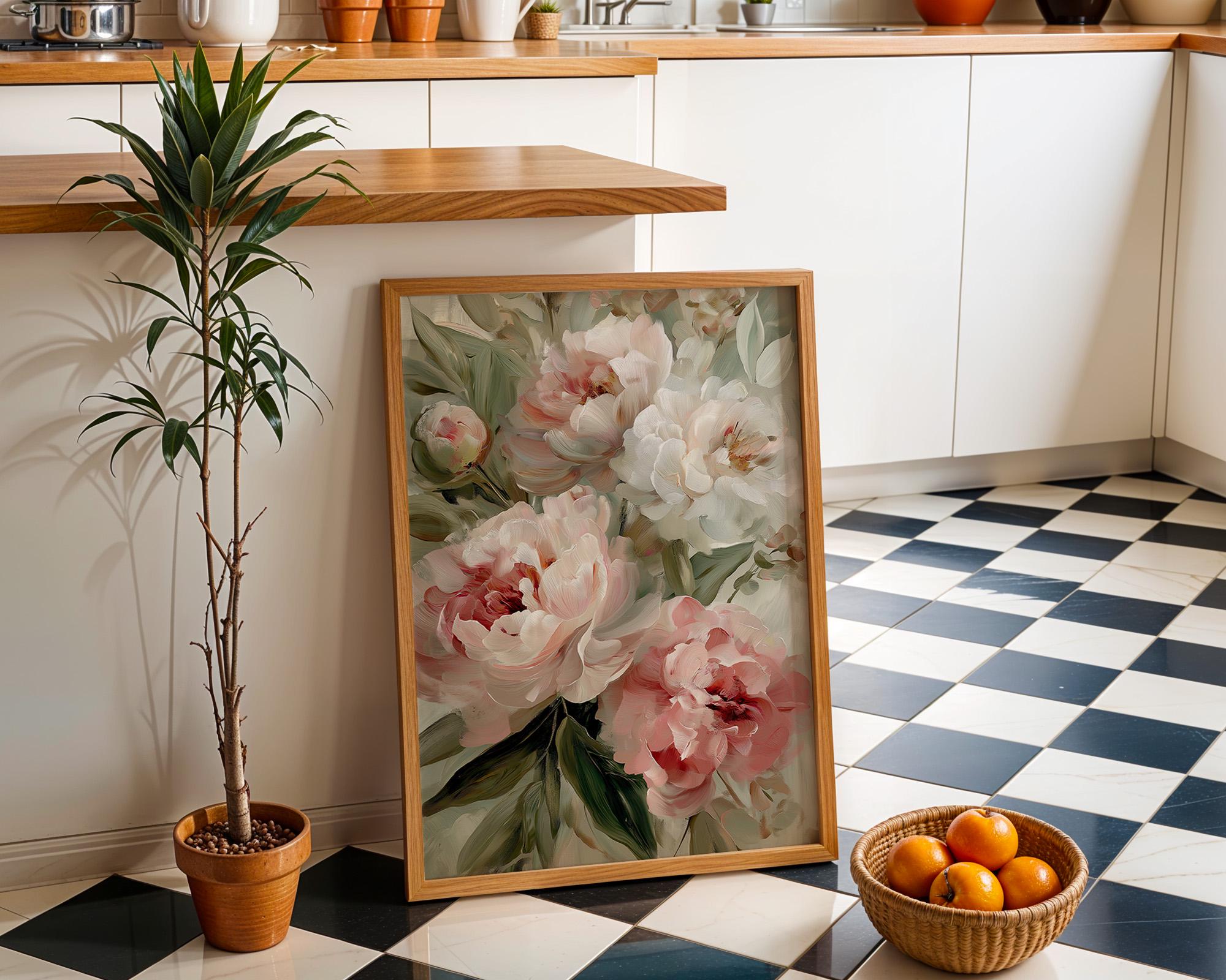 Soft Blush Southwest Floral Neutral Peony Modern Desert Boho Wall Art