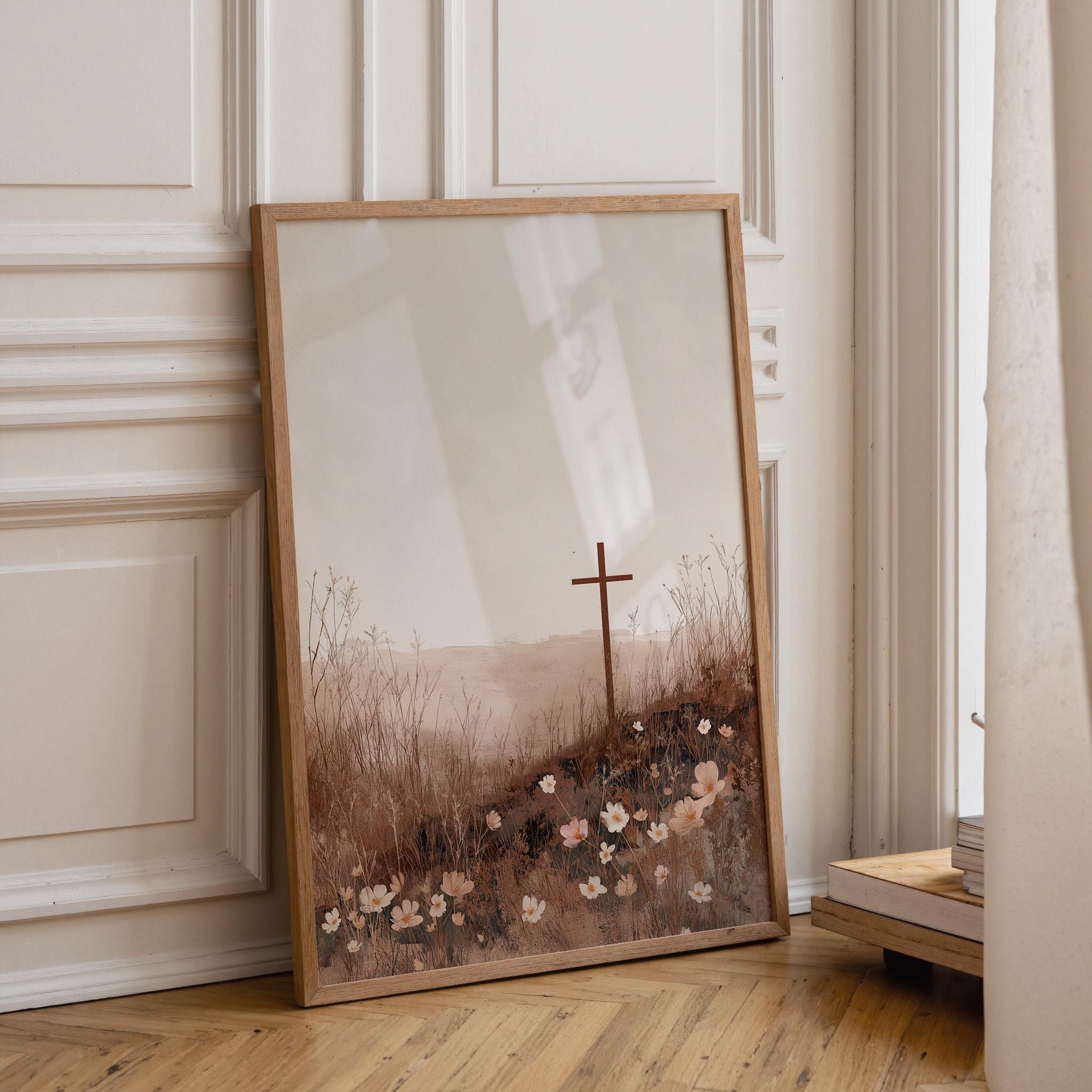 Christian Cross Landscape Neutral Faith Wall Art by The Wall Art Studio