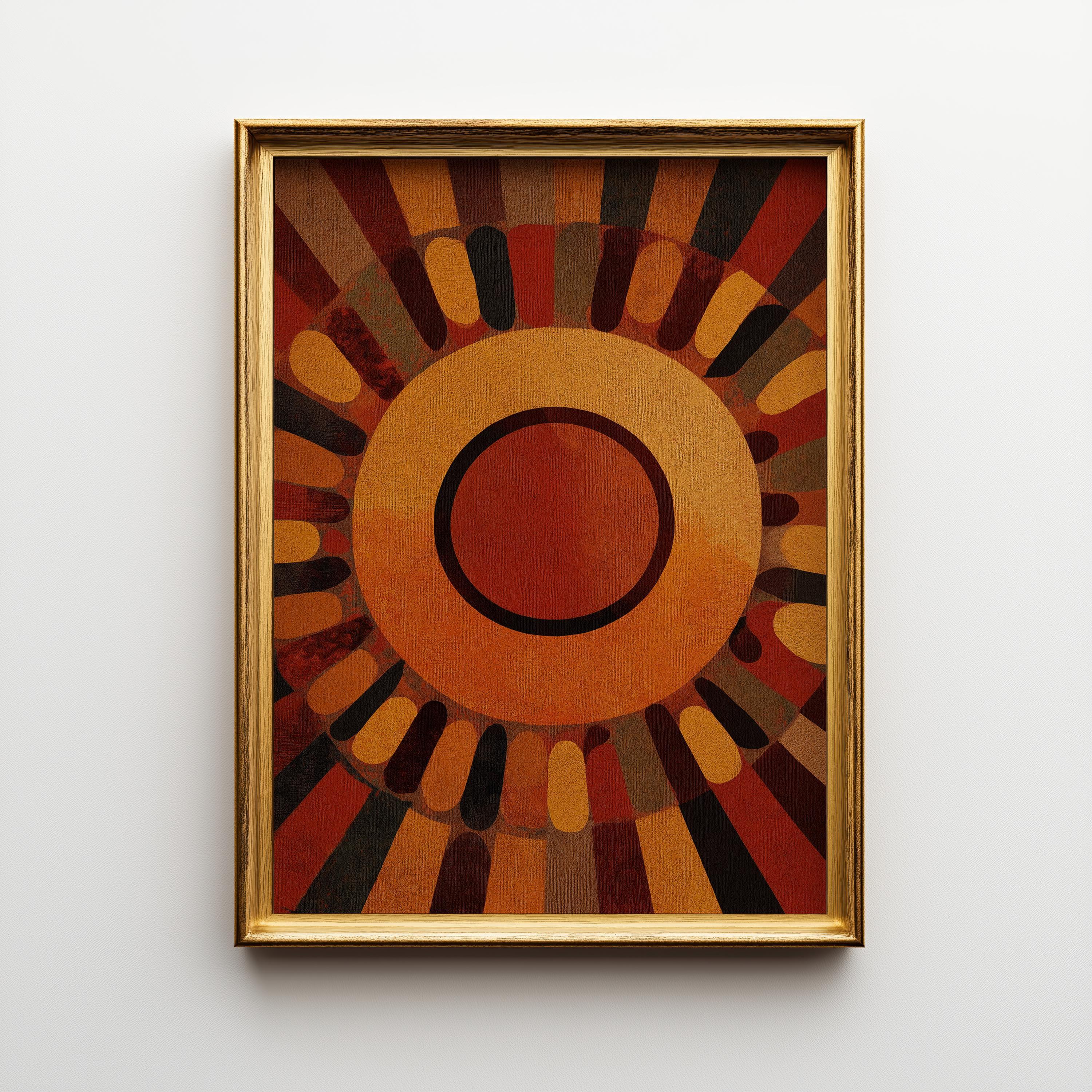 Mid Century Modern Sunburst Wall Art, Retro Geometric Sun Print, Burnt Orange Abstract Poster, Bauhaus Style Artwork, MCM Décor