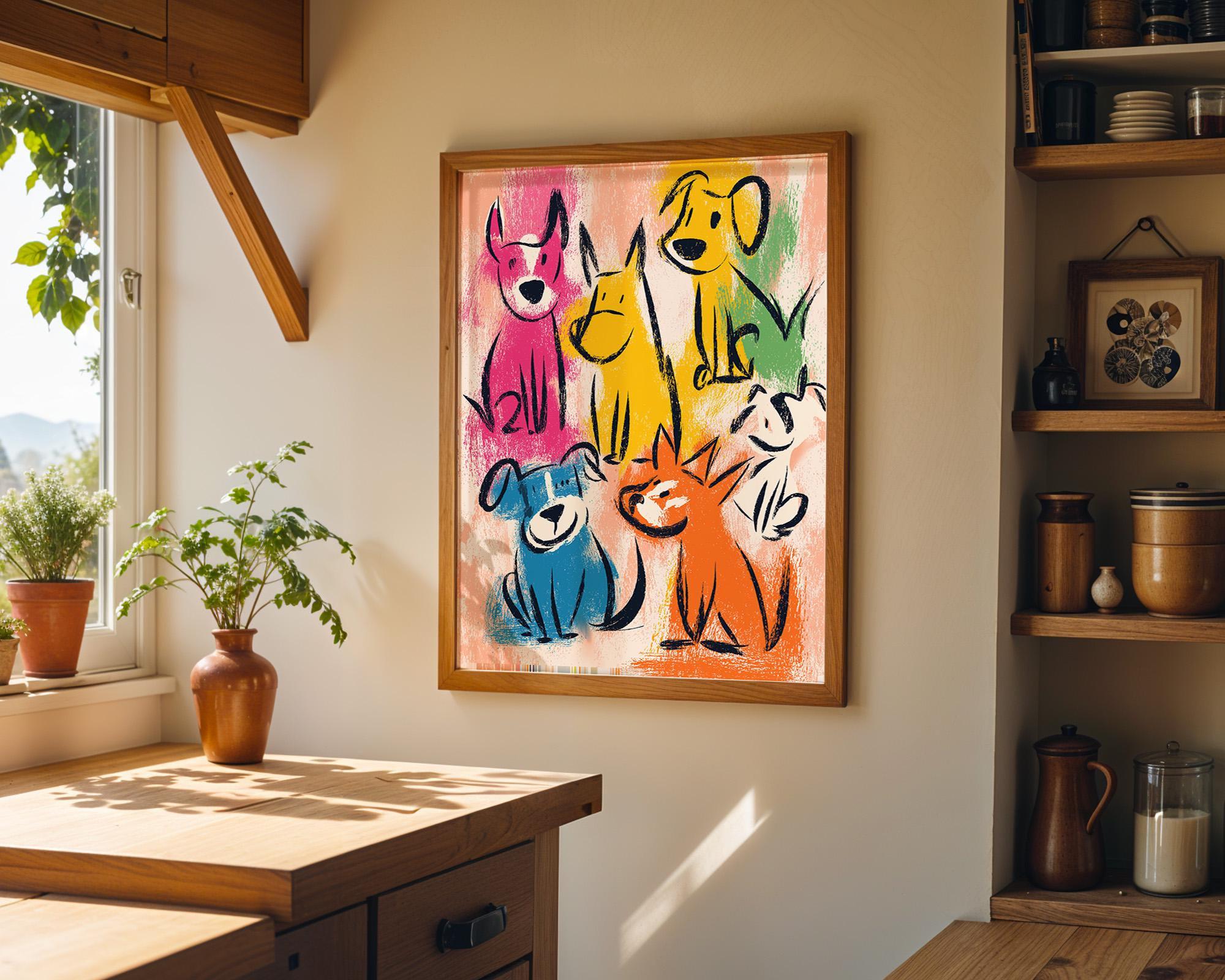 Colorful Dog Kids Animal Nursery Crayon Style Puppy Wall Art by The Wall Art Studio