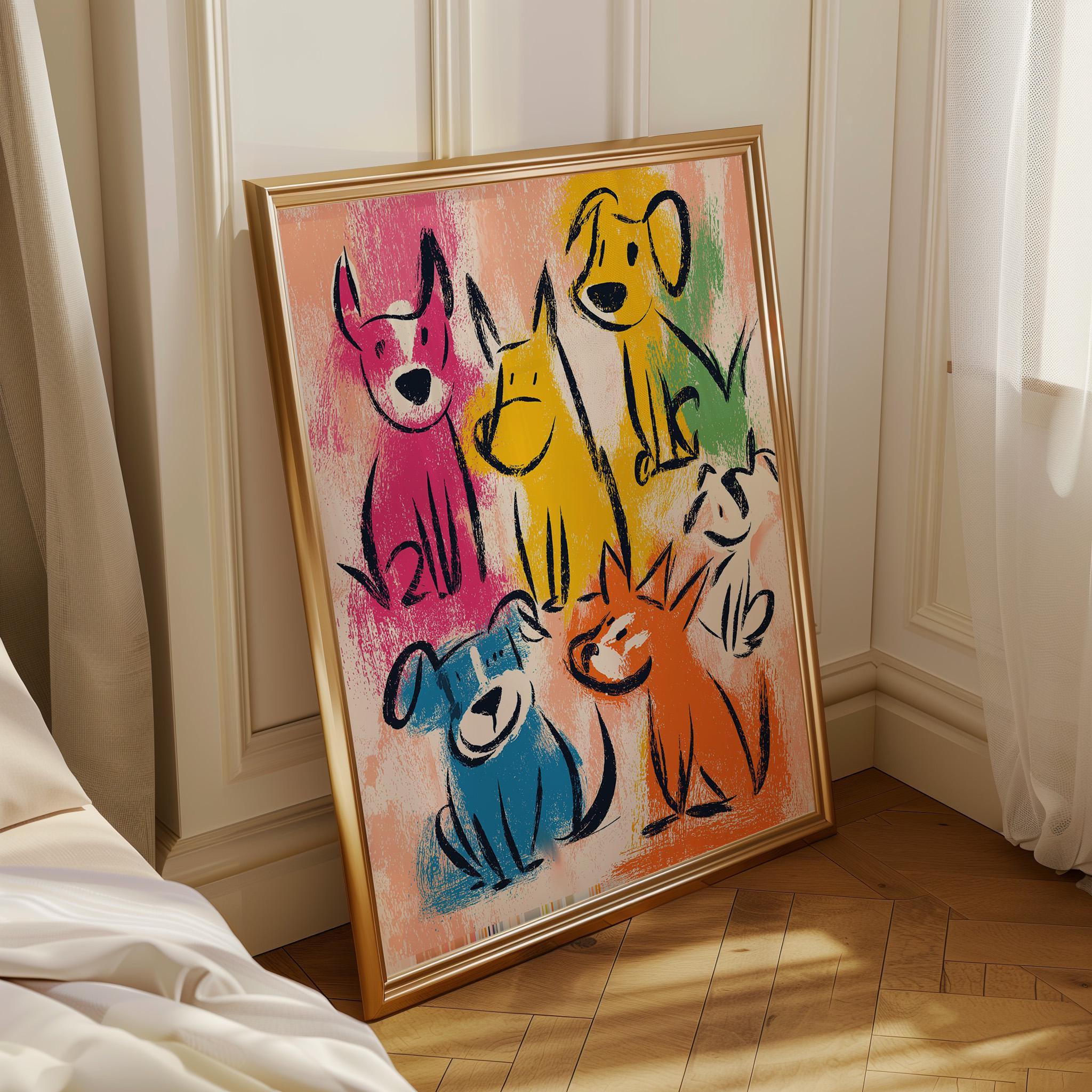 Colorful Dog Kids Animal Nursery Crayon Style Puppy Wall Art by The Wall Art Studio