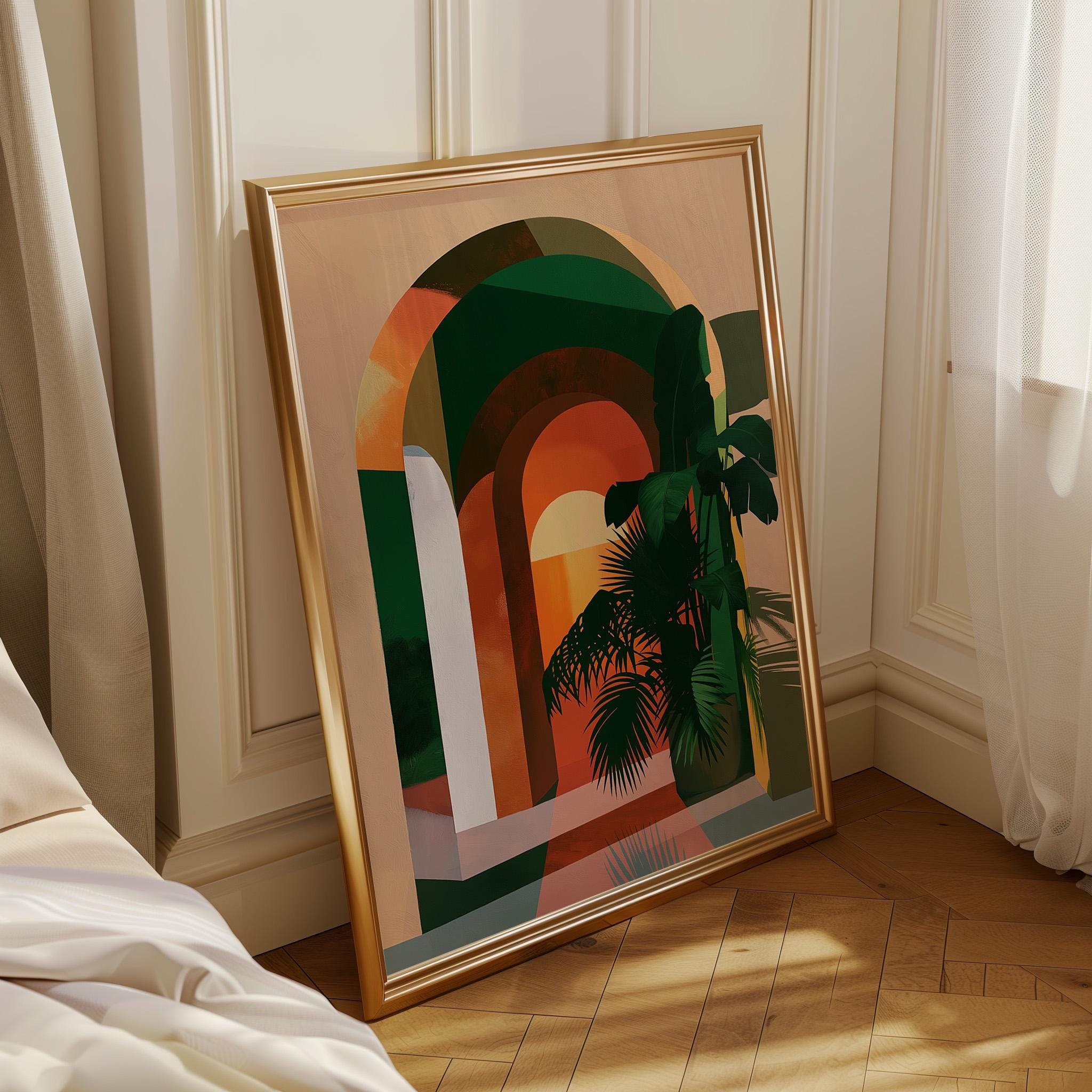 Tropical Botanical Geometric Neo Deco Arch Wall Art by The Wall Art Studio