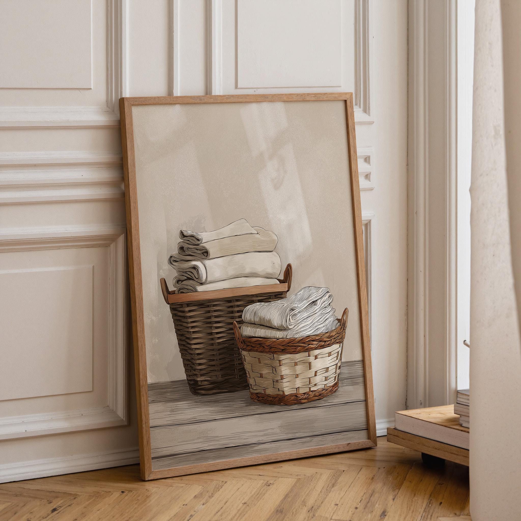 Neutral Laundry Room Rustic Farmhouse Woven Baskets Wall Art