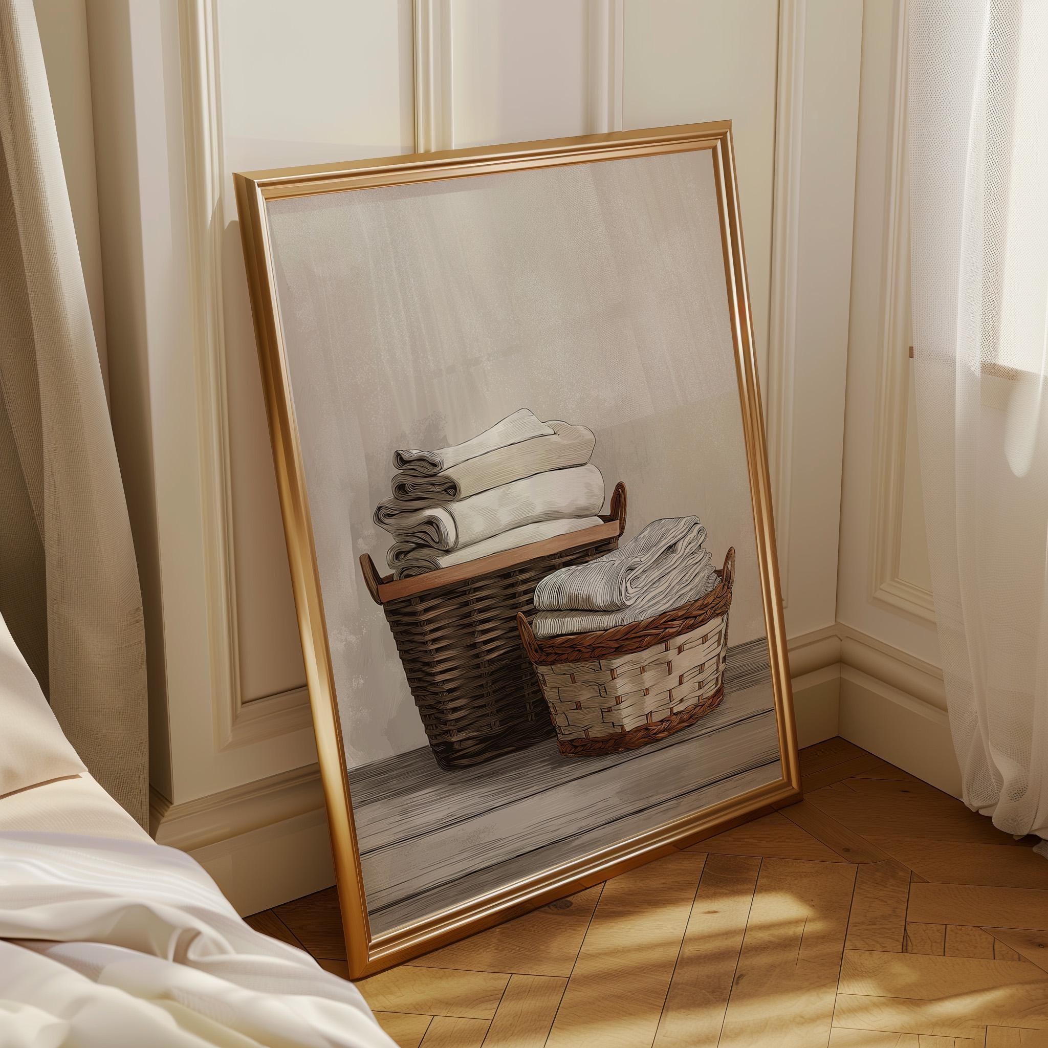 Neutral Laundry Room Rustic Farmhouse Woven Baskets Wall Art
