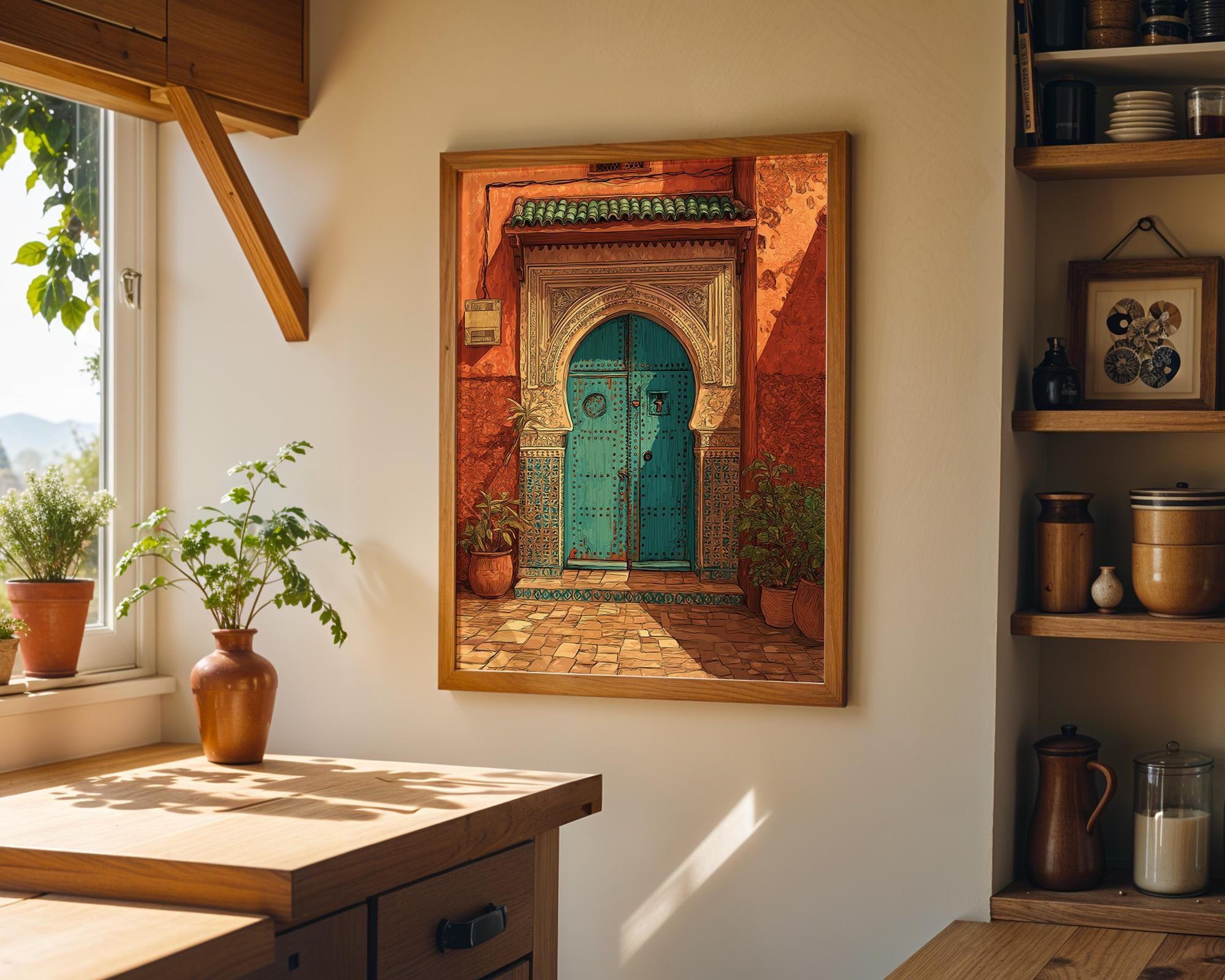 Moroccan Teal Door Marrakech Architecture Wall Art by The Wall Art Studio