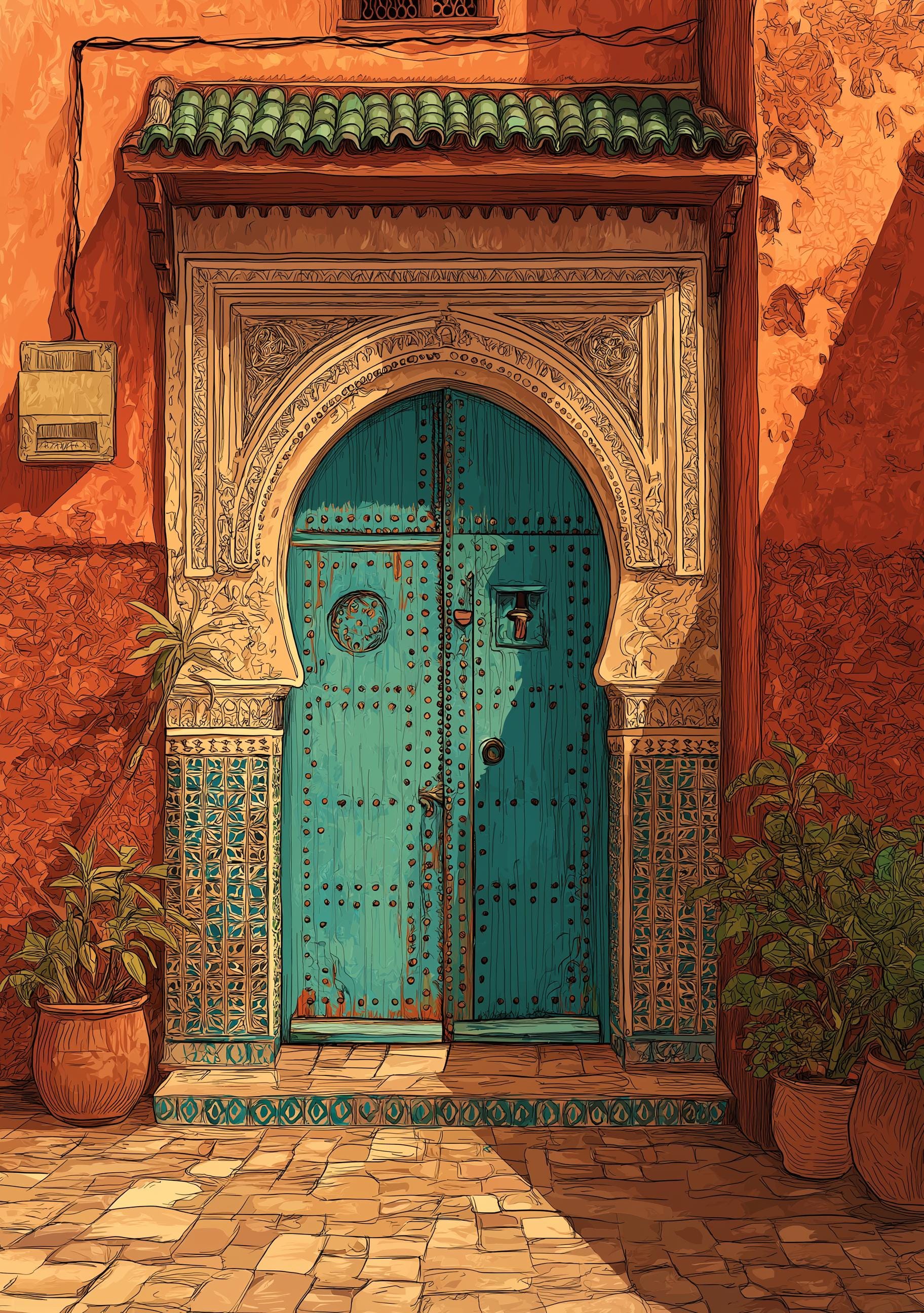 Moroccan Teal Door Marrakech Architecture Wall Art by The Wall Art Studio