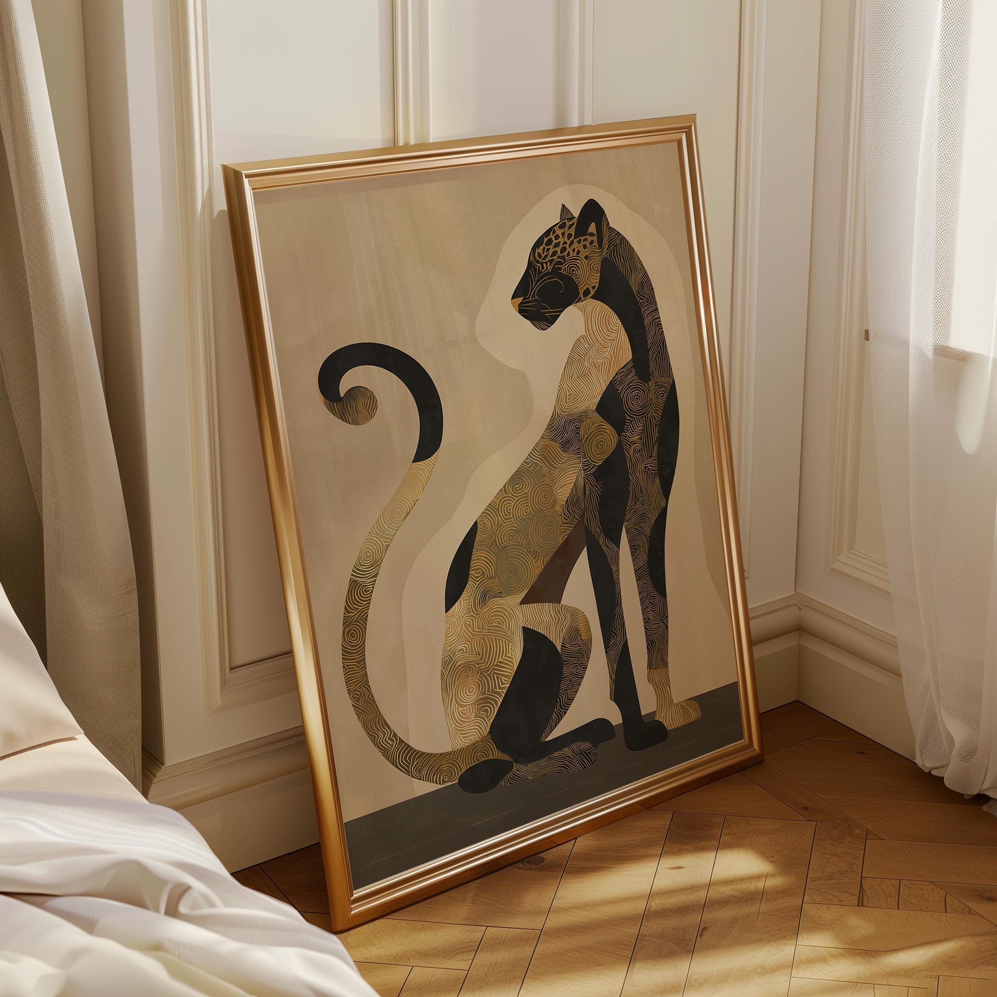 Black and Gold Leopard Art Deco Animal Safari Wall Art by The Wall Art Studio